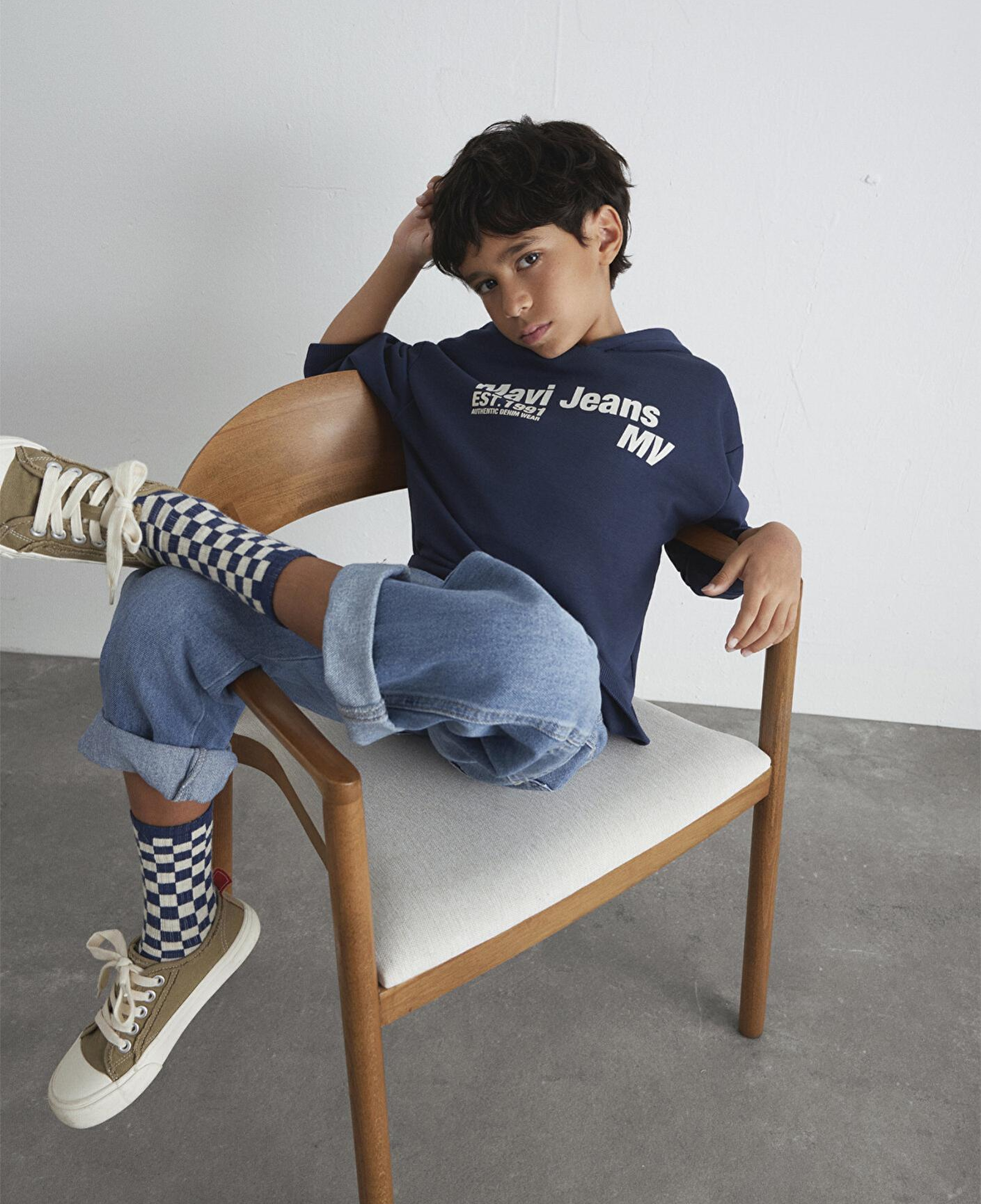 Mavi Mavi Jeans Baskılı Kapüşonlu Lacivert Sweatshirt 6S10141-82318