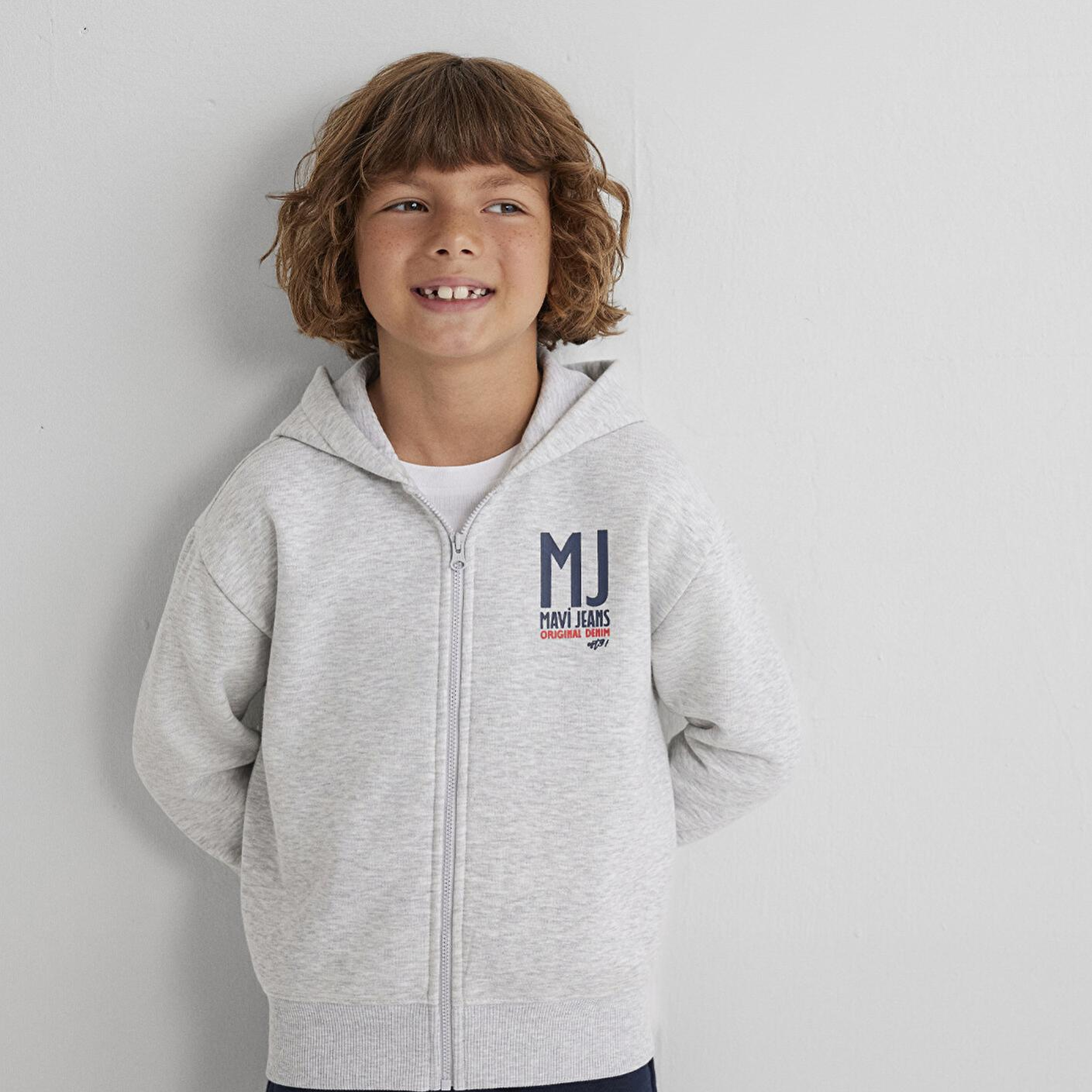 Mavi MJ Baskılı Kapüşonlu Gri Sweatshirt 6S10138-88467