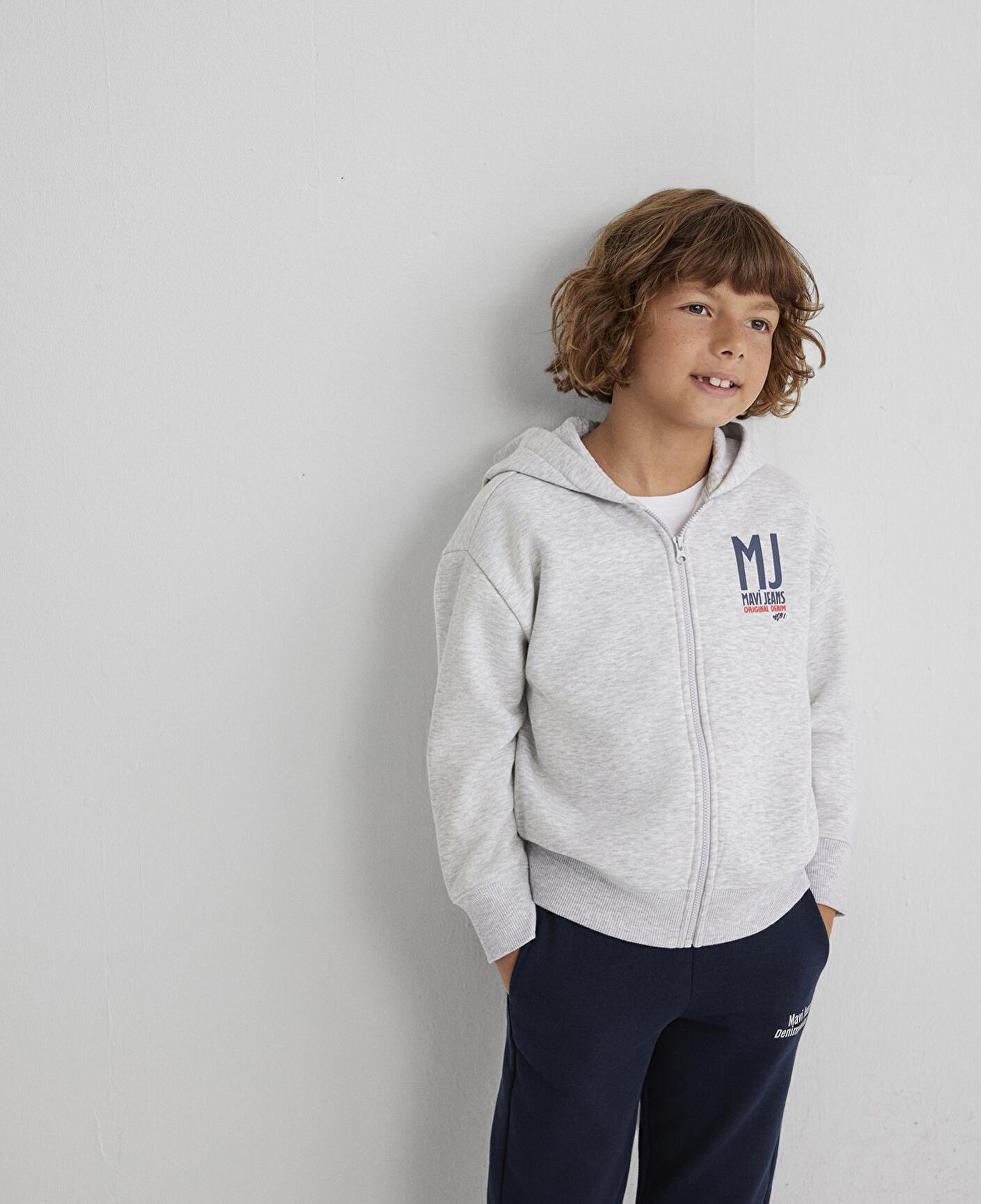 Mavi MJ Baskılı Kapüşonlu Gri Sweatshirt 6S10138-88467