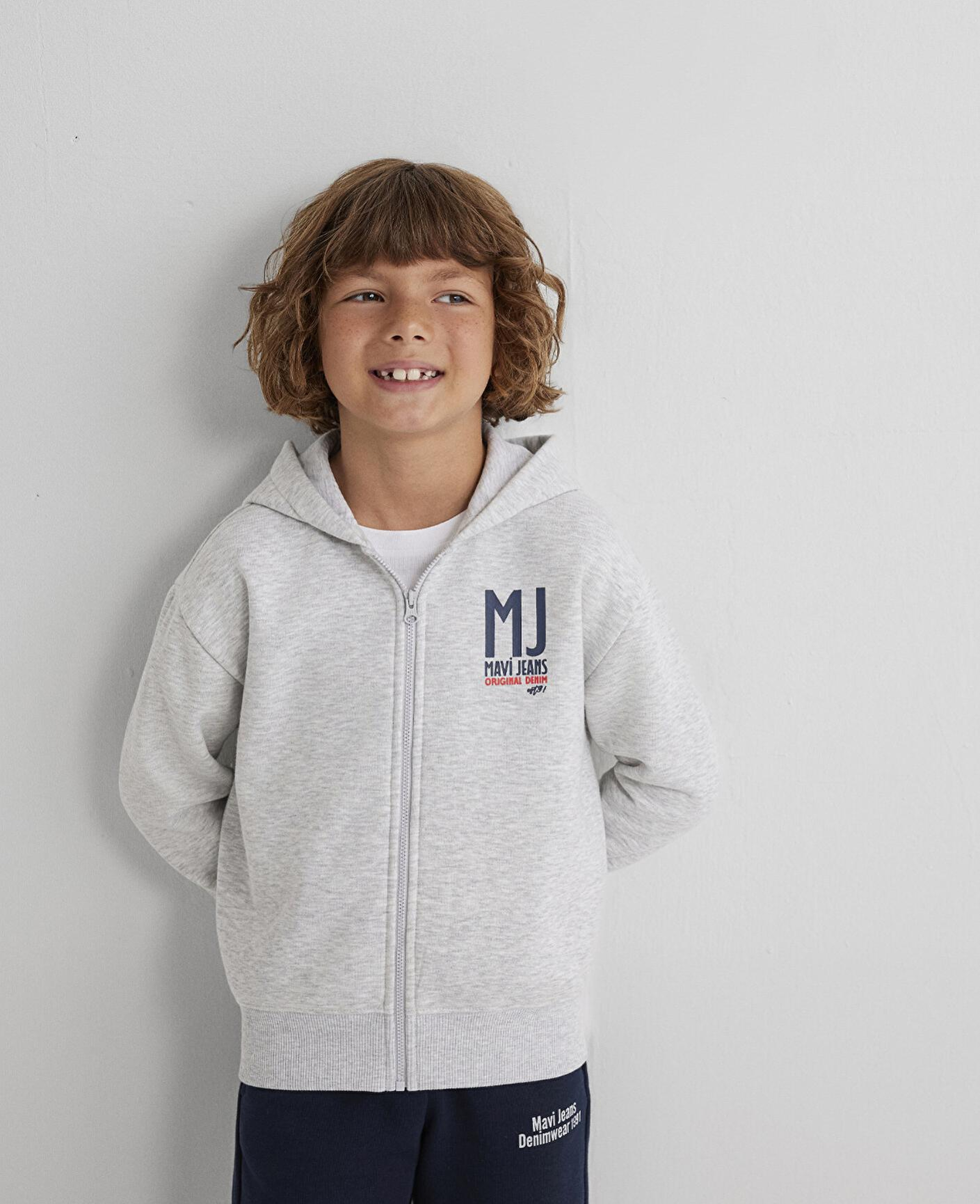 Mavi MJ Baskılı Kapüşonlu Gri Sweatshirt 6S10138-88467