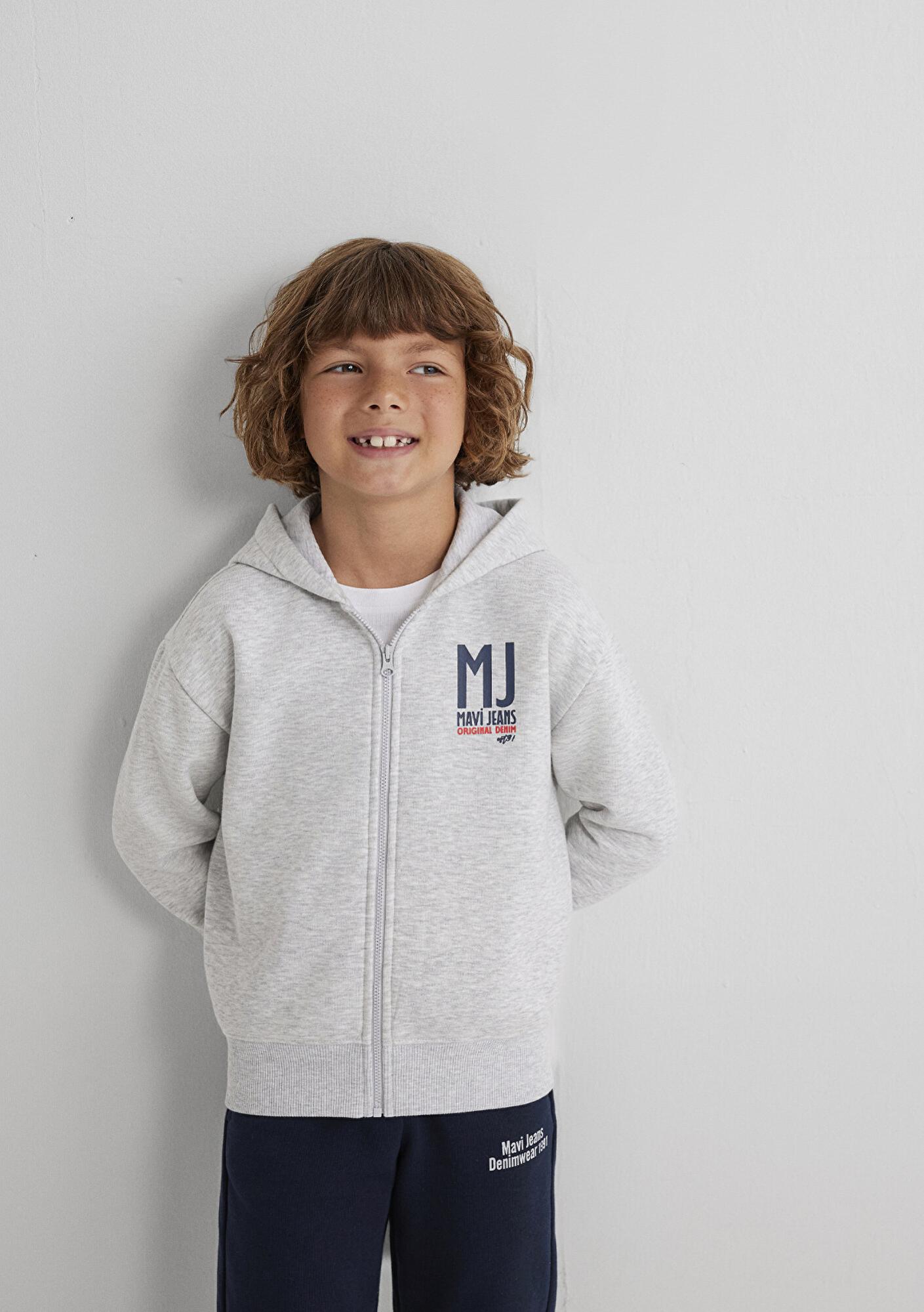 Mavi MJ Baskılı Kapüşonlu Gri Sweatshirt 6S10138-88467