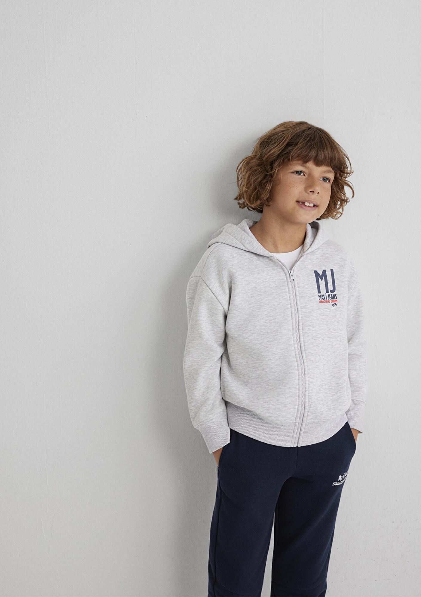 Mavi MJ Baskılı Kapüşonlu Gri Sweatshirt 6S10138-88467