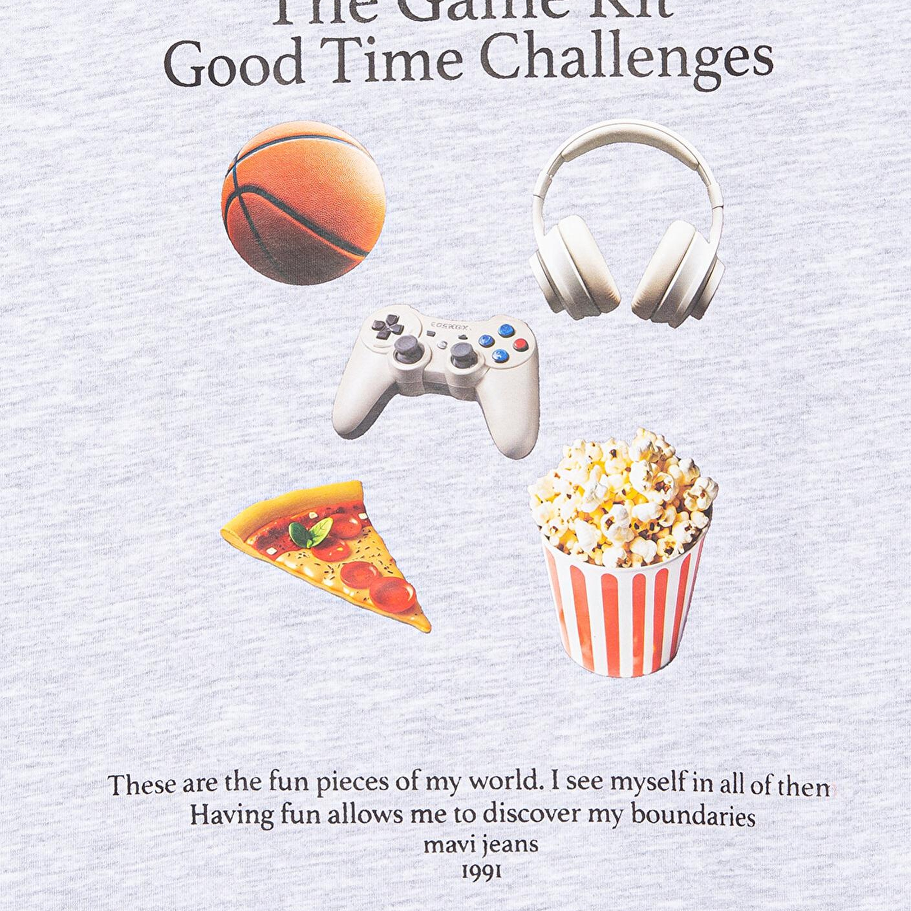 Mavi Baskılı Gri Tişört Loose Fit / Bol Rahat Kesim 6610359-88467