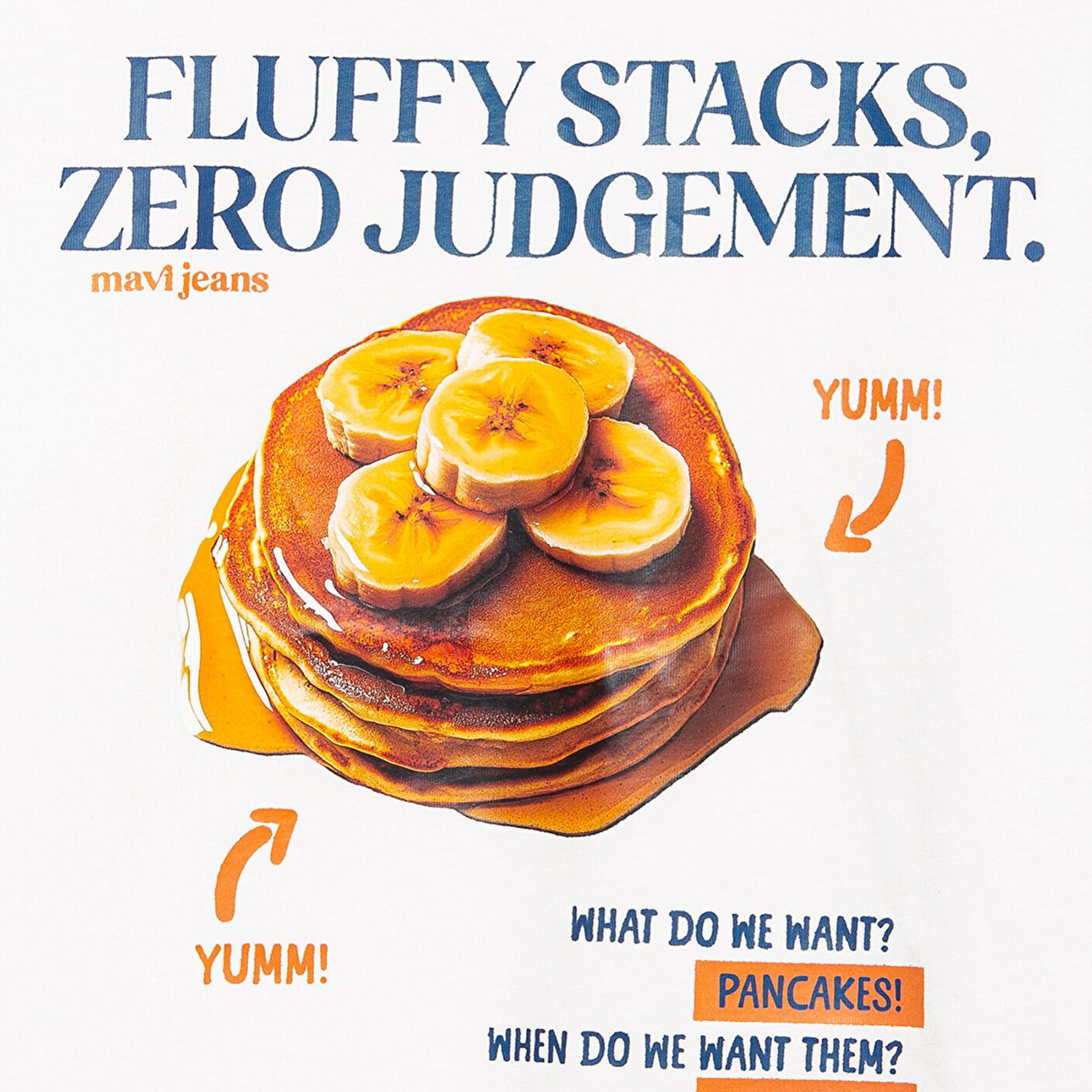 Mavi Baskılı Ekru Tişört Loose Fit / Bol Rahat Kesim 6610360-70057