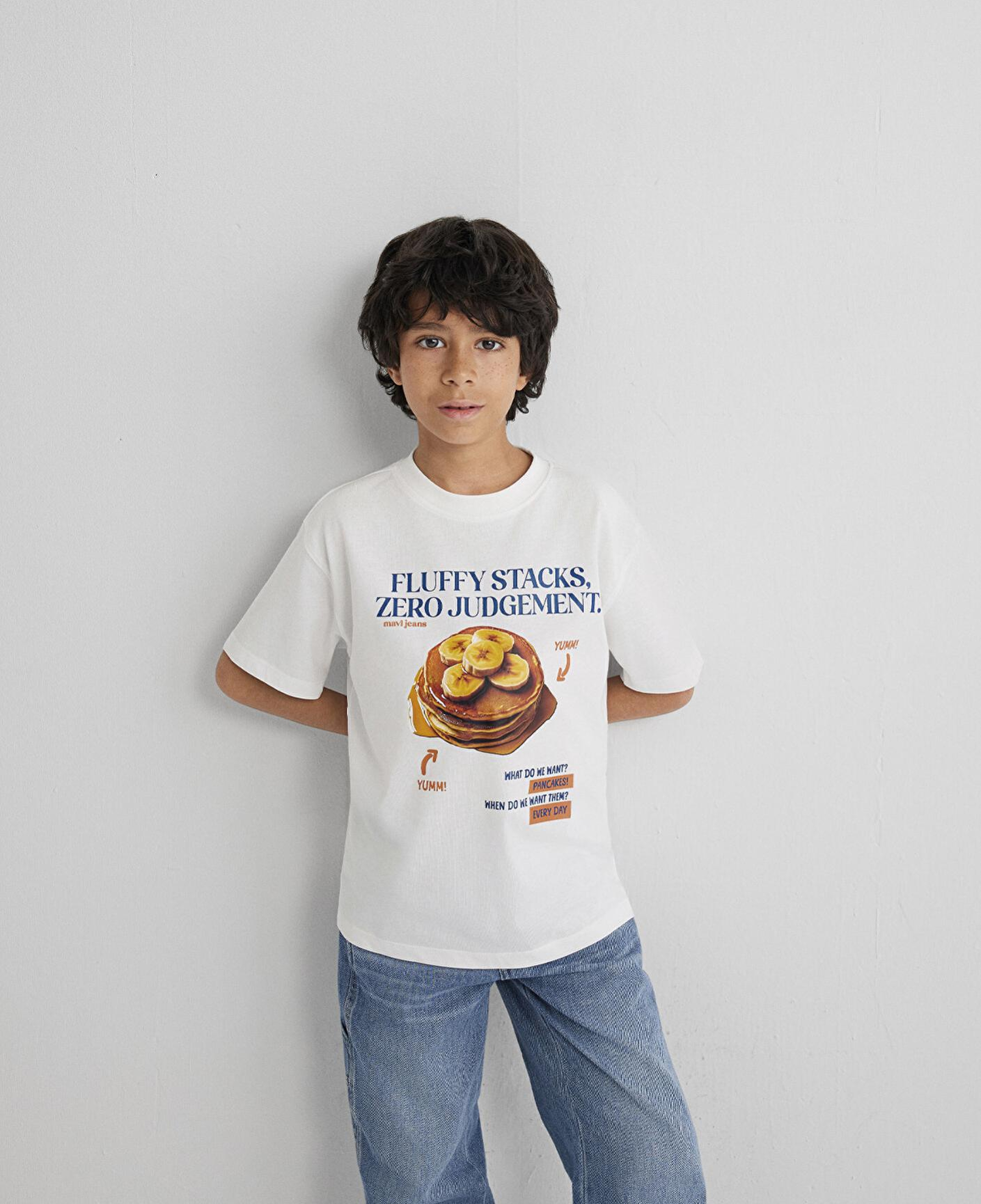 Mavi Baskılı Ekru Tişört Loose Fit / Bol Rahat Kesim 6610360-70057