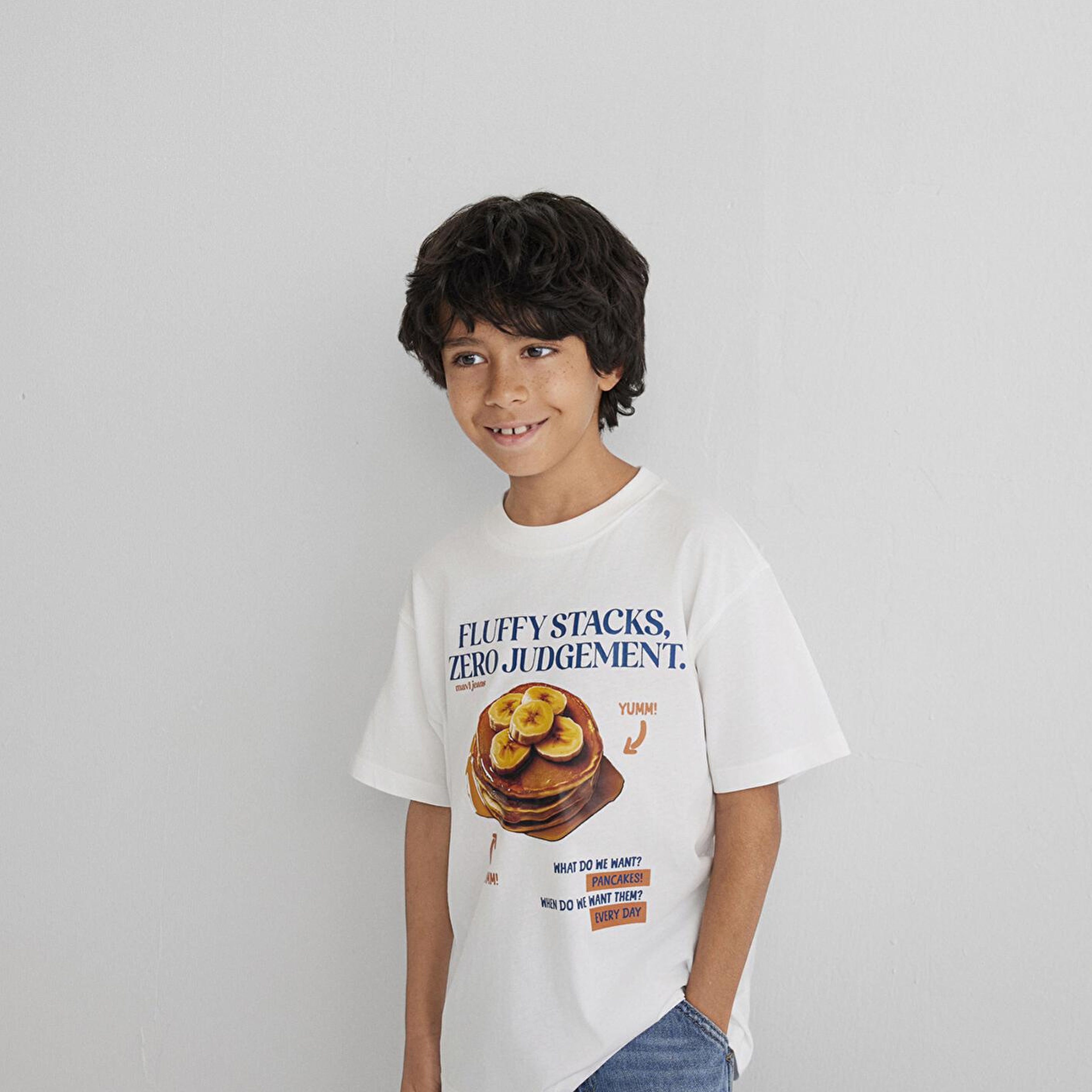 Mavi Baskılı Ekru Tişört Loose Fit / Bol Rahat Kesim 6610360-70057