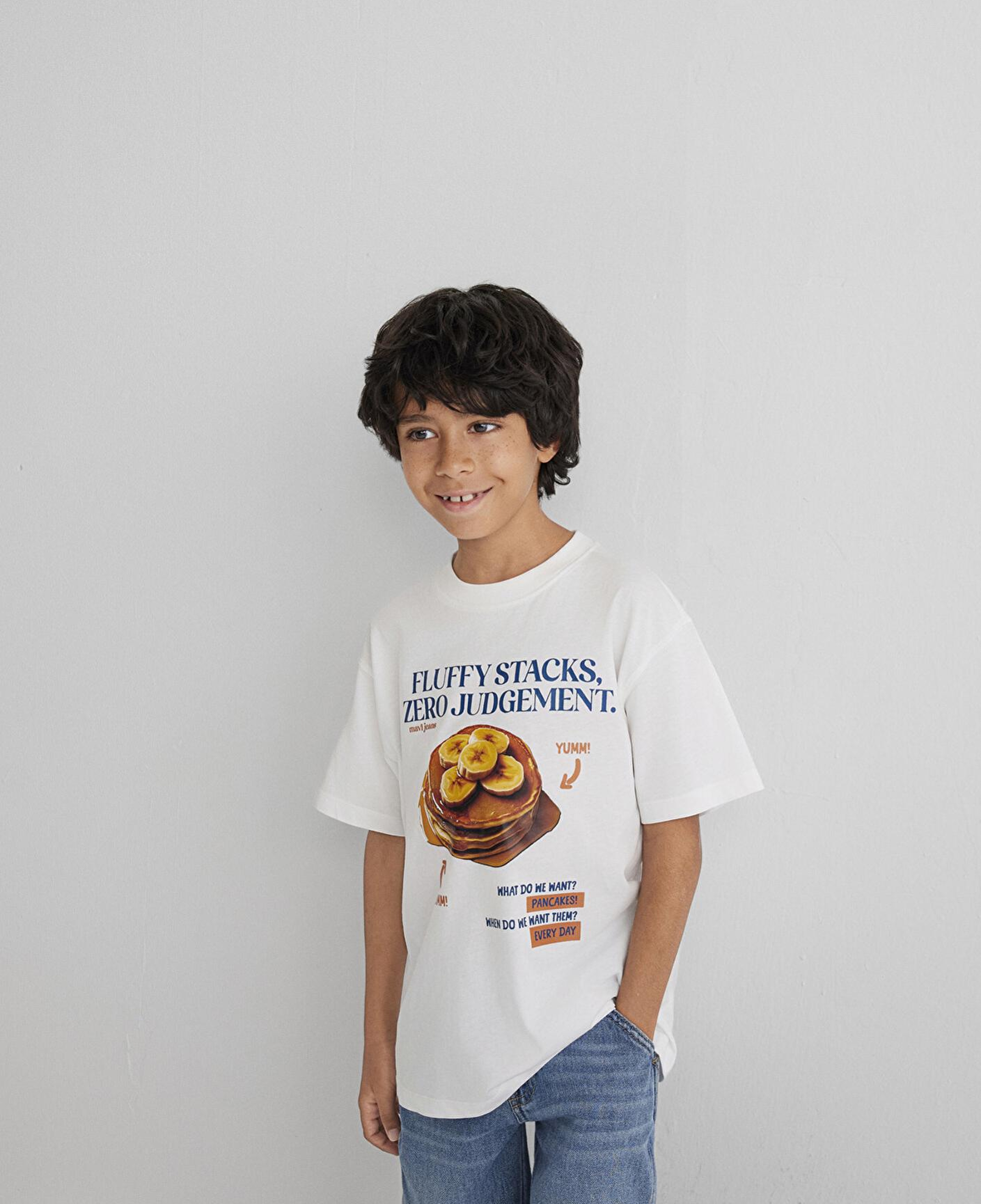 Mavi Baskılı Ekru Tişört Loose Fit / Bol Rahat Kesim 6610360-70057