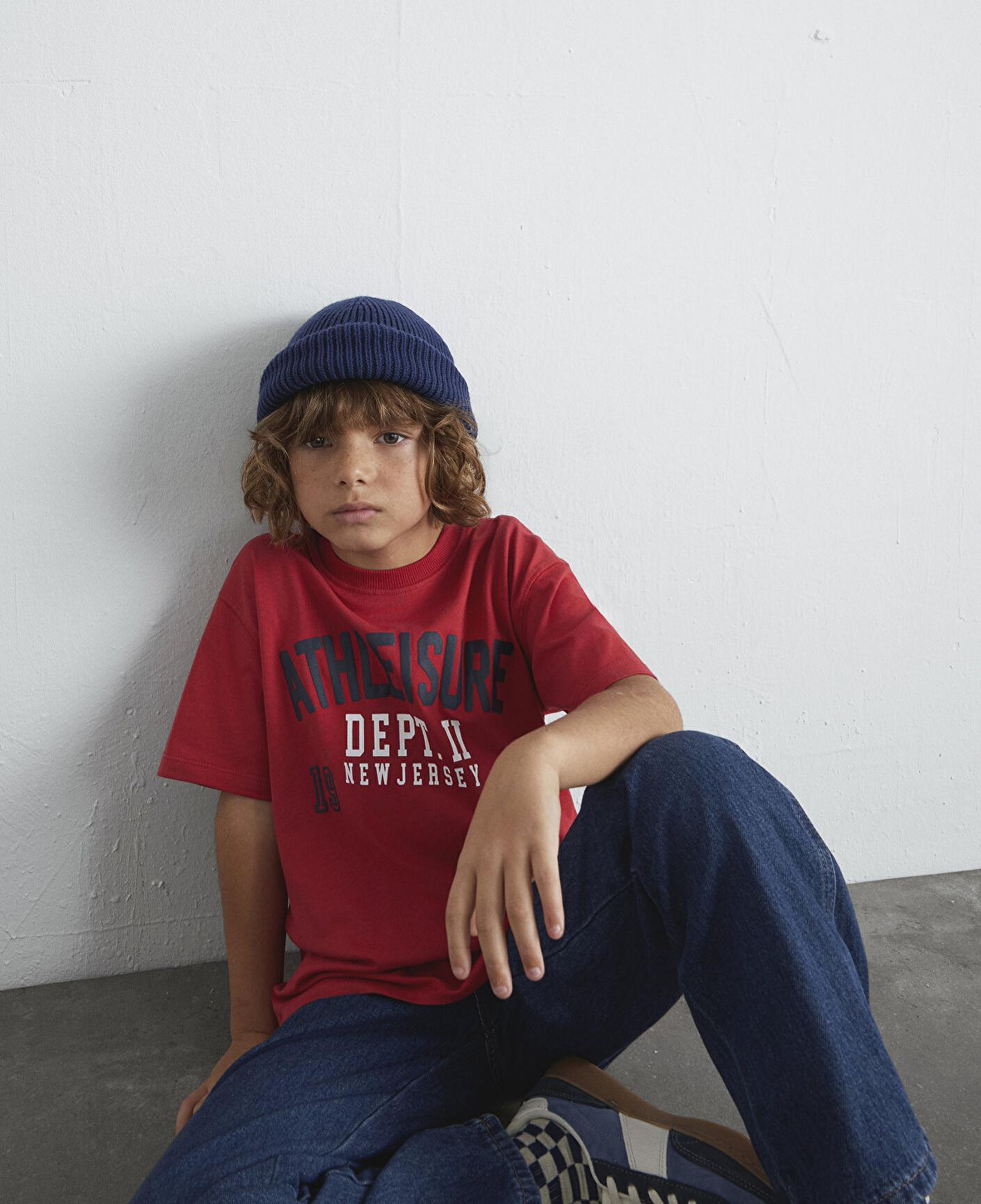 Mavi Baskılı Kırmızı Tişört Loose Fit / Bol Rahat Kesim 6610358-85905