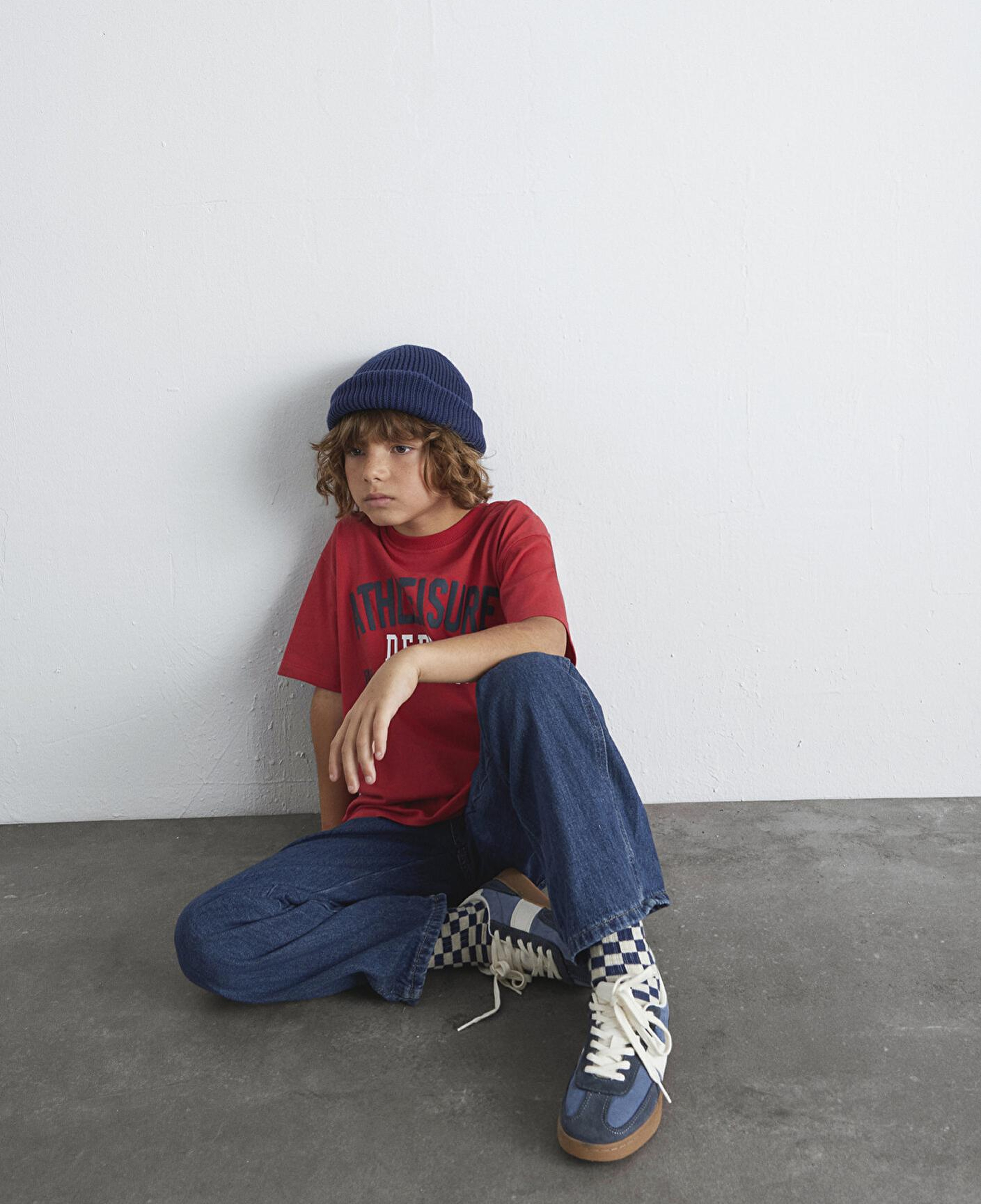 Mavi Baskılı Kırmızı Tişört Loose Fit / Bol Rahat Kesim 6610358-85905