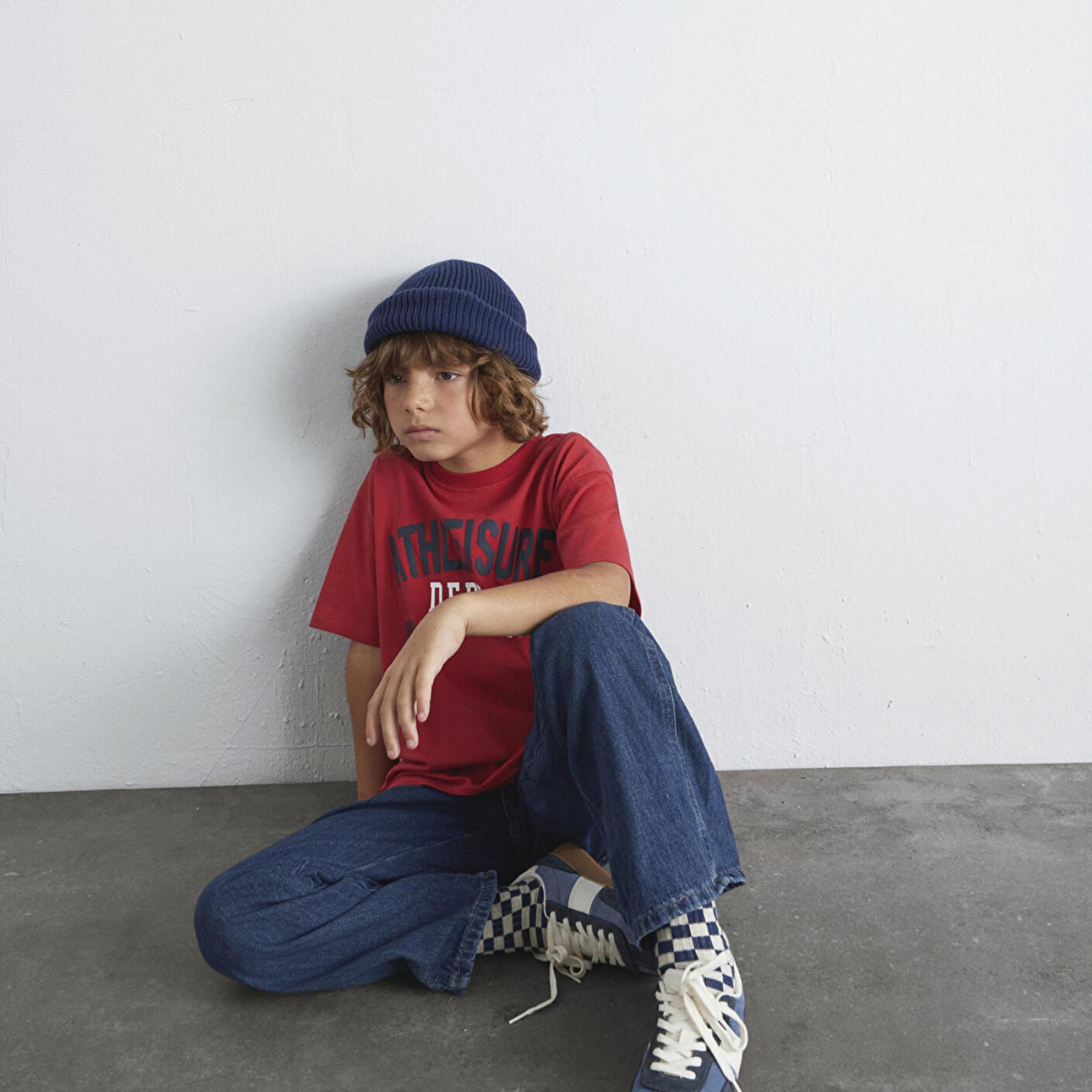 Mavi Baskılı Kırmızı Tişört Loose Fit / Bol Rahat Kesim 6610358-85905