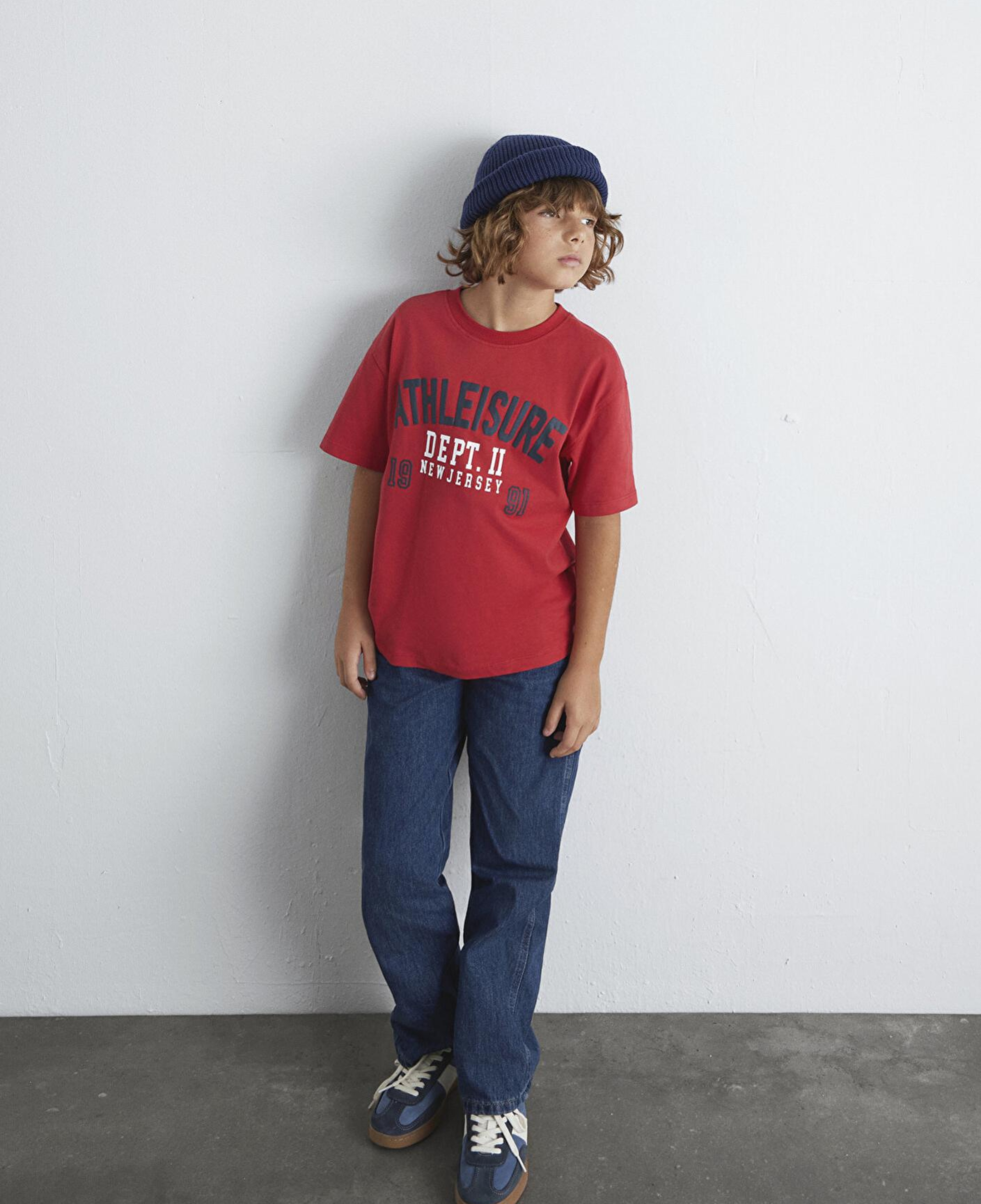 Mavi Baskılı Kırmızı Tişört Loose Fit / Bol Rahat Kesim 6610358-85905