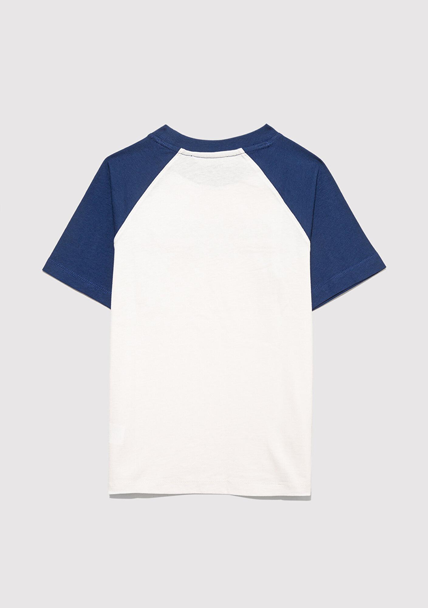 Mavi Baskılı Ekru Tişört Loose Fit / Bol Rahat Kesim 6610357-70057