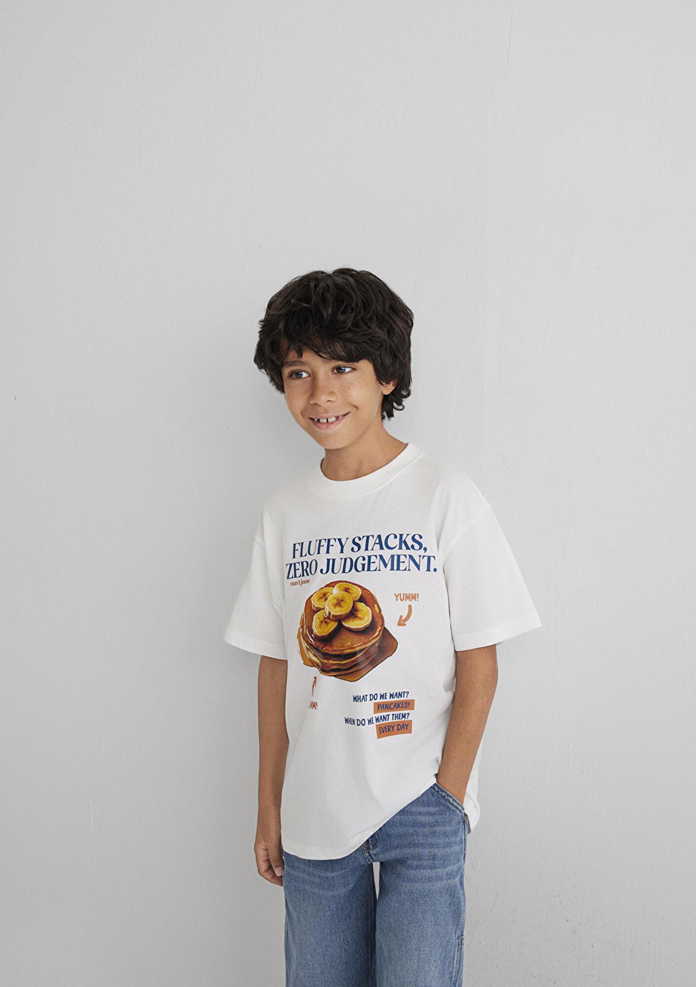 Mavi Baskılı Ekru Tişört Loose Fit / Bol Rahat Kesim 6610360-70057