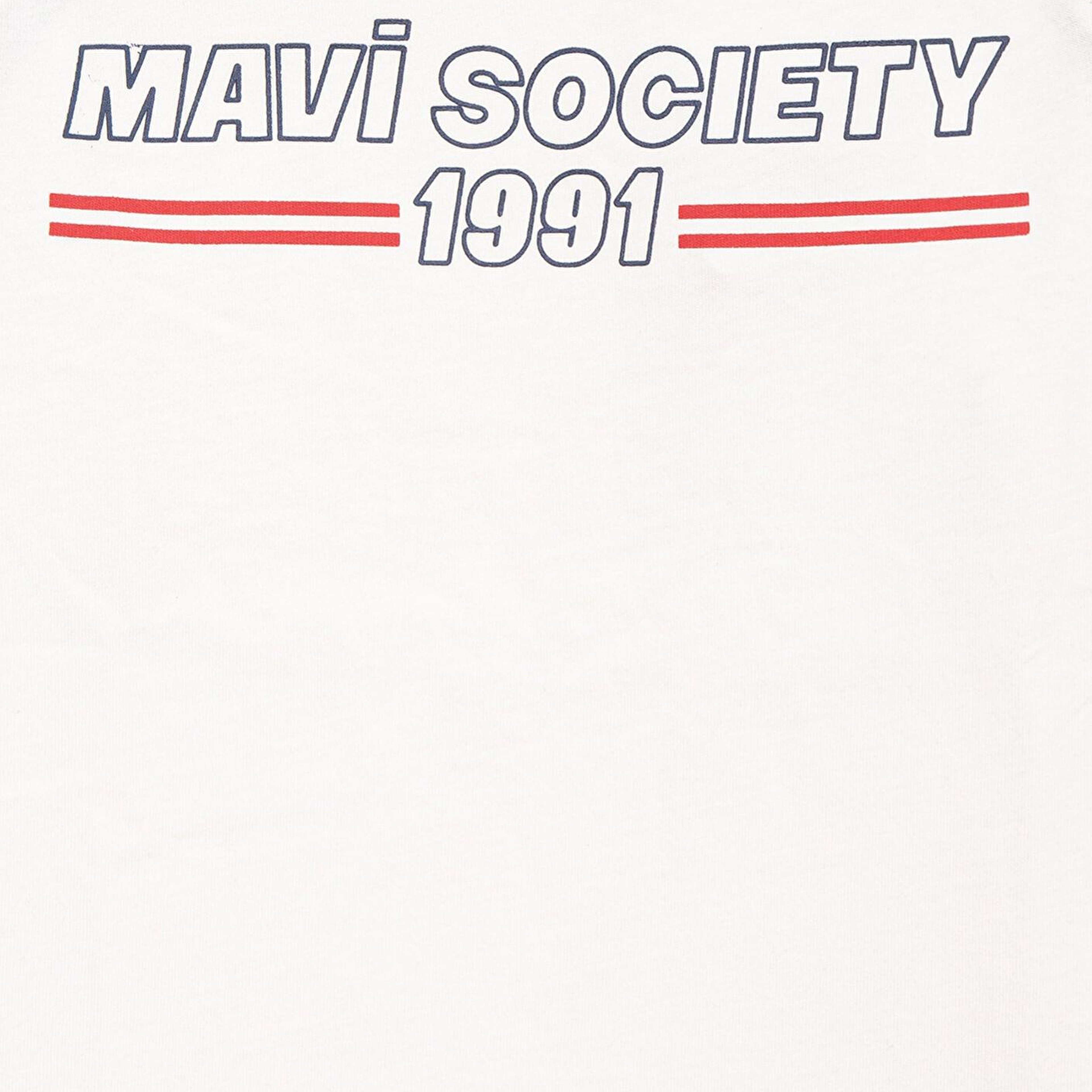 Mavi Baskılı Ekru Tişört Loose Fit / Bol Rahat Kesim 6610357-70057