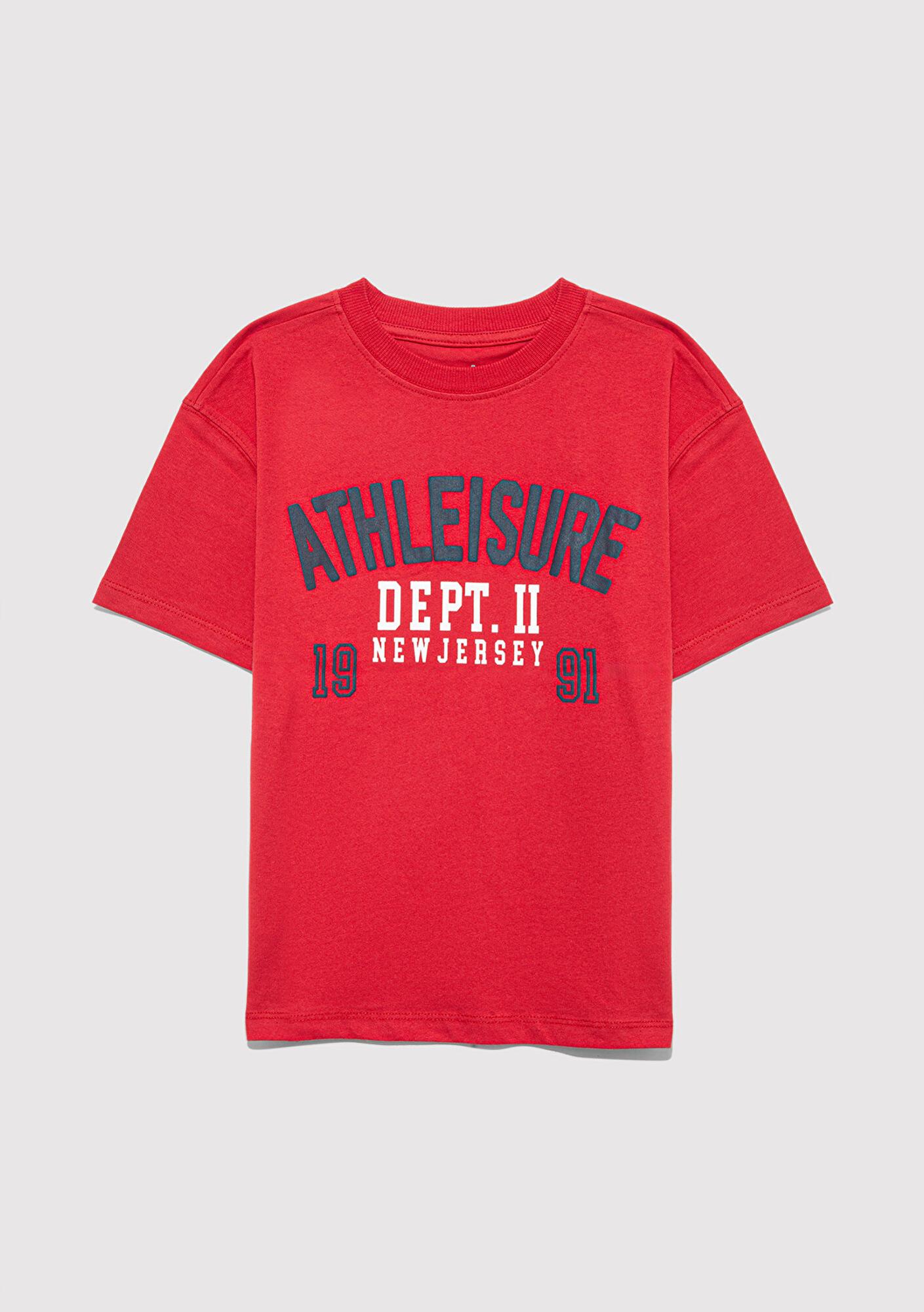 Mavi Baskılı Kırmızı Tişört Loose Fit / Bol Rahat Kesim 6610358-85905