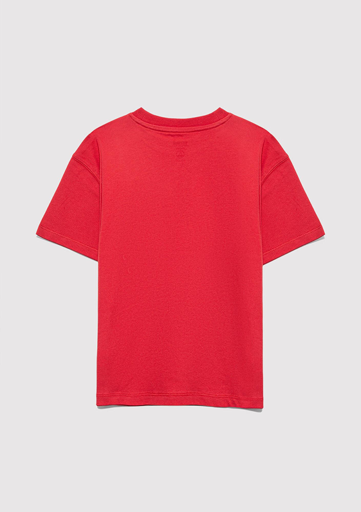 Mavi Baskılı Kırmızı Tişört Loose Fit / Bol Rahat Kesim 6610358-85905