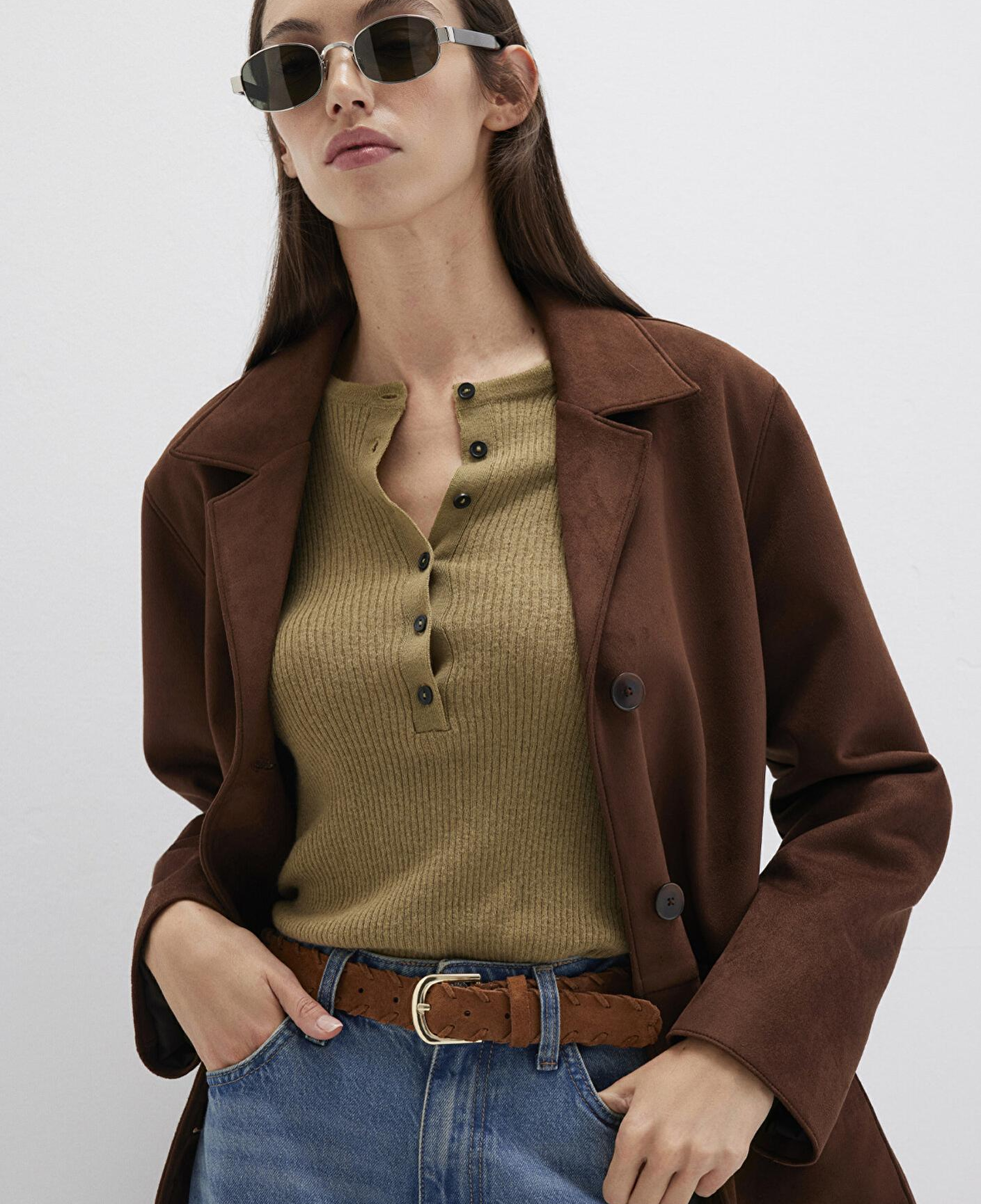 Mavi Kahverengi Süet Deri Kemer 1913565-70304