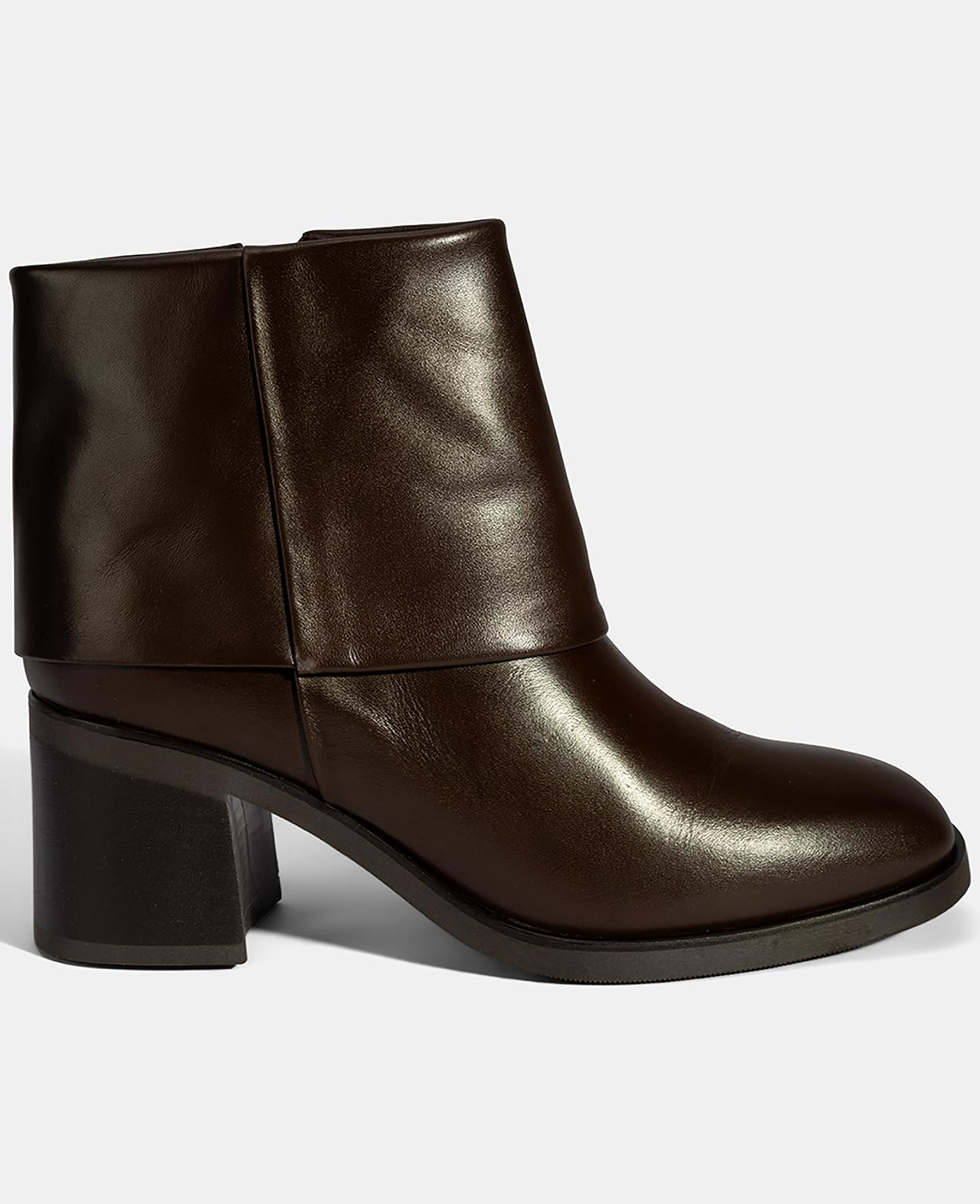 Kadın Kahve Katlama Detaylı Topuklu Deri Bot