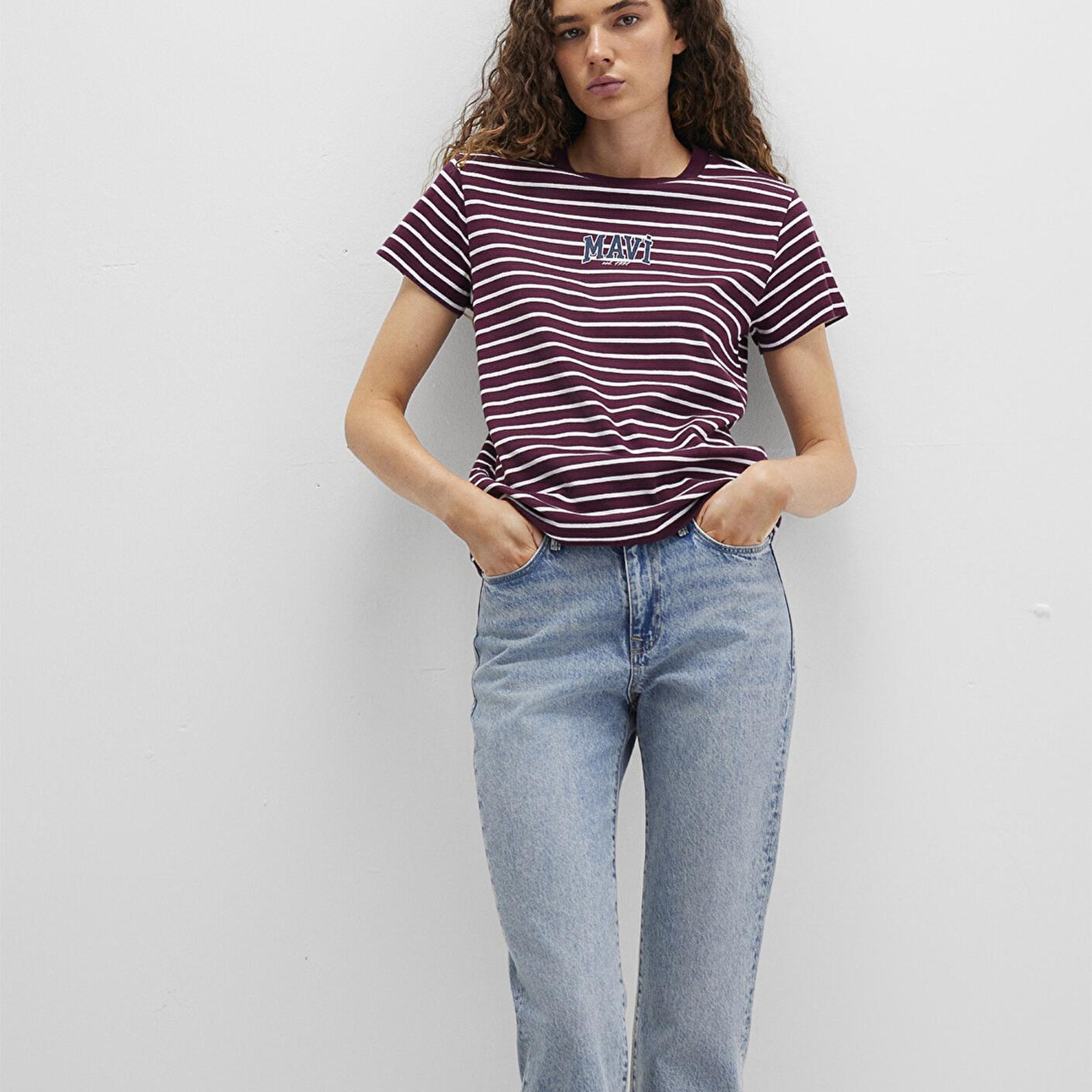 Mavi Mavi Logo Baskılı Bordo Tişört Regular Fit / Normal Kesim 1613562-87982