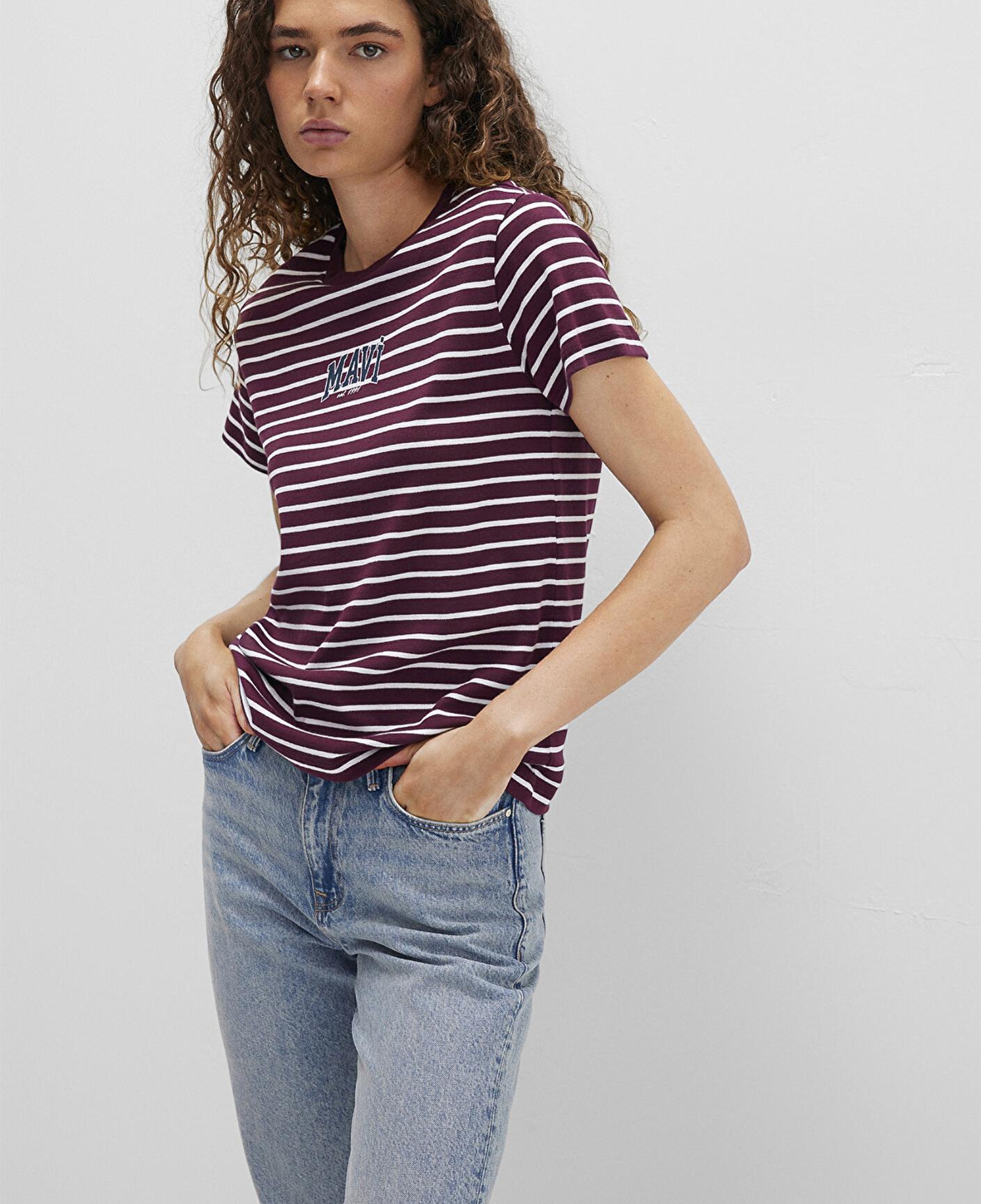 Mavi Mavi Logo Baskılı Bordo Tişört Regular Fit / Normal Kesim 1613562-87982