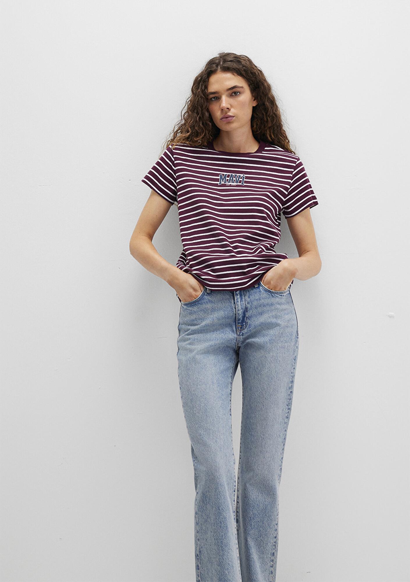 Mavi Mavi Logo Baskılı Bordo Tişört Regular Fit / Normal Kesim 1613562-87982