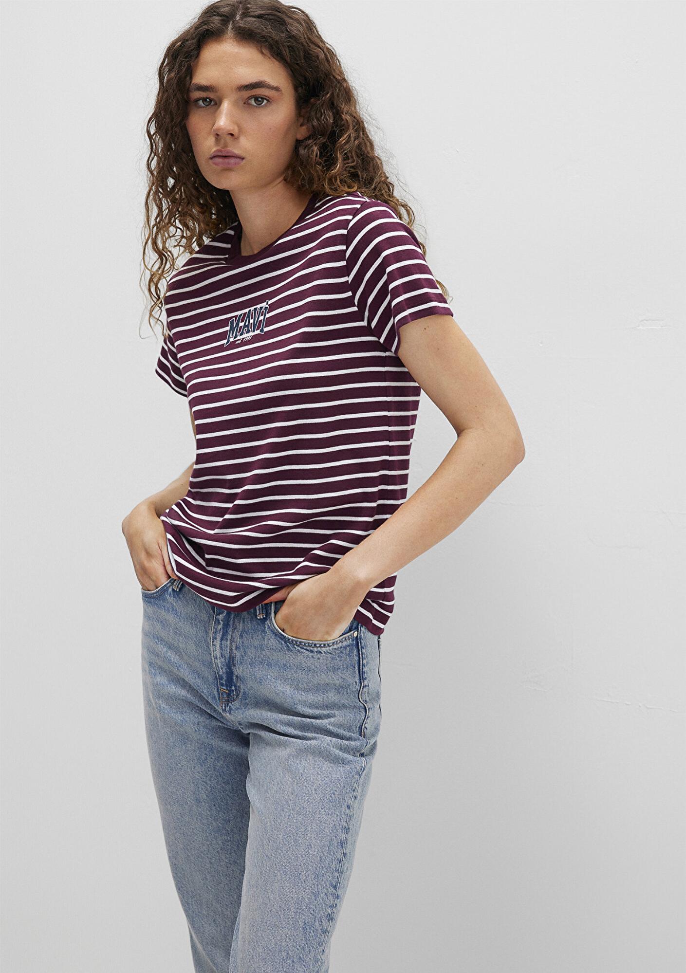 Mavi Mavi Logo Baskılı Bordo Tişört Regular Fit / Normal Kesim 1613562-87982