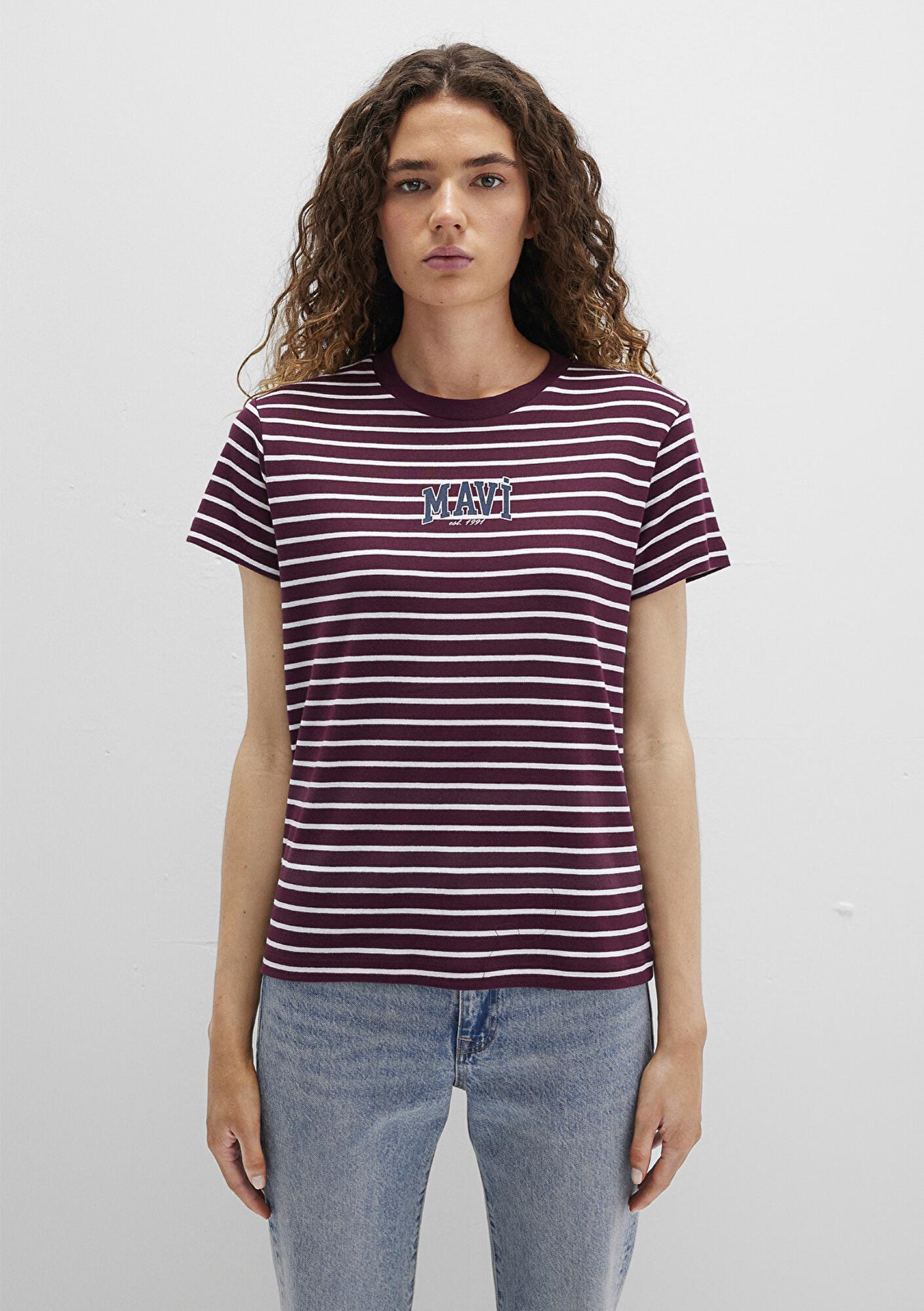 Mavi Mavi Logo Baskılı Bordo Tişört Regular Fit / Normal Kesim 1613562-87982