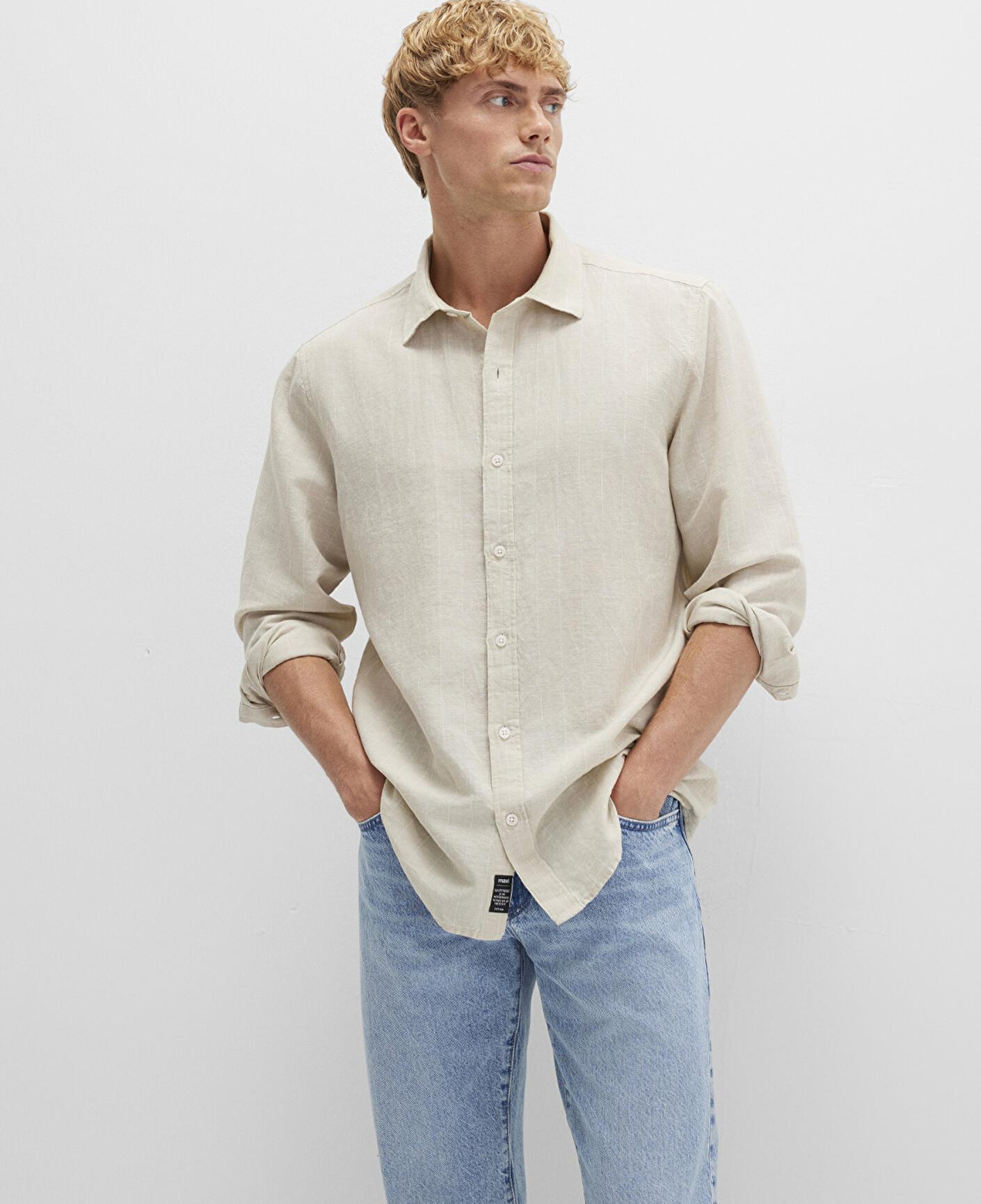 Mavi Çizgili Bej Gömlek Regular Fit / Normal Kesim 0211704-90925