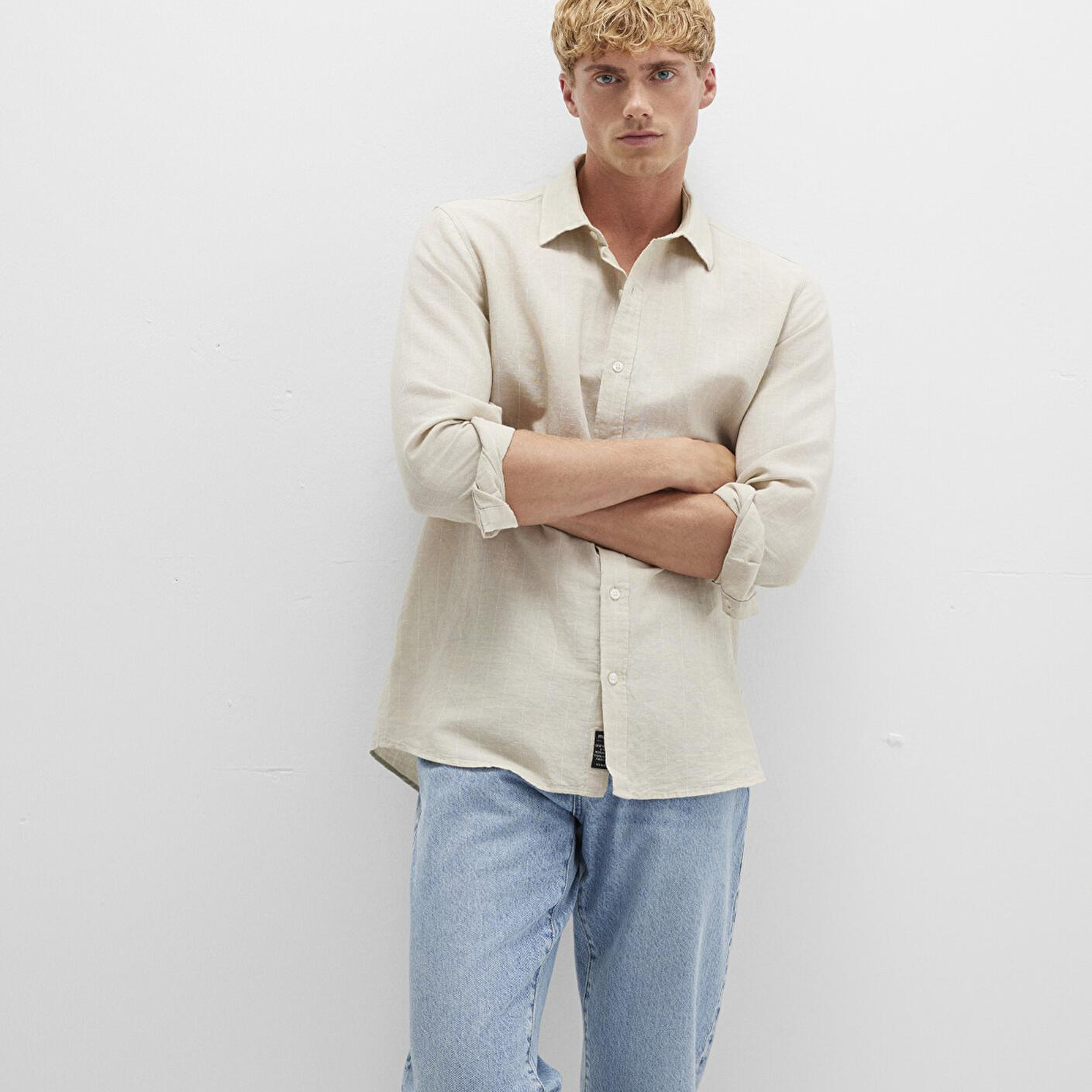 Mavi Çizgili Bej Gömlek Regular Fit / Normal Kesim 0211704-90925