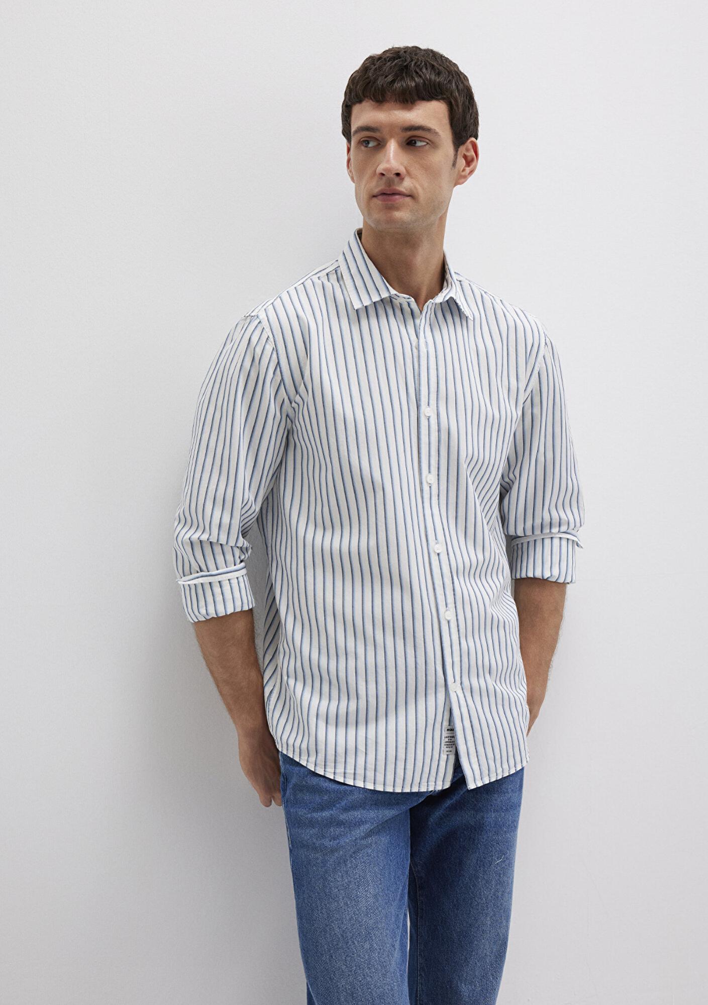 Mavi Mavi Çizgili Beyaz Gömlek Regular Fit / Normal Kesim 0211705-90928