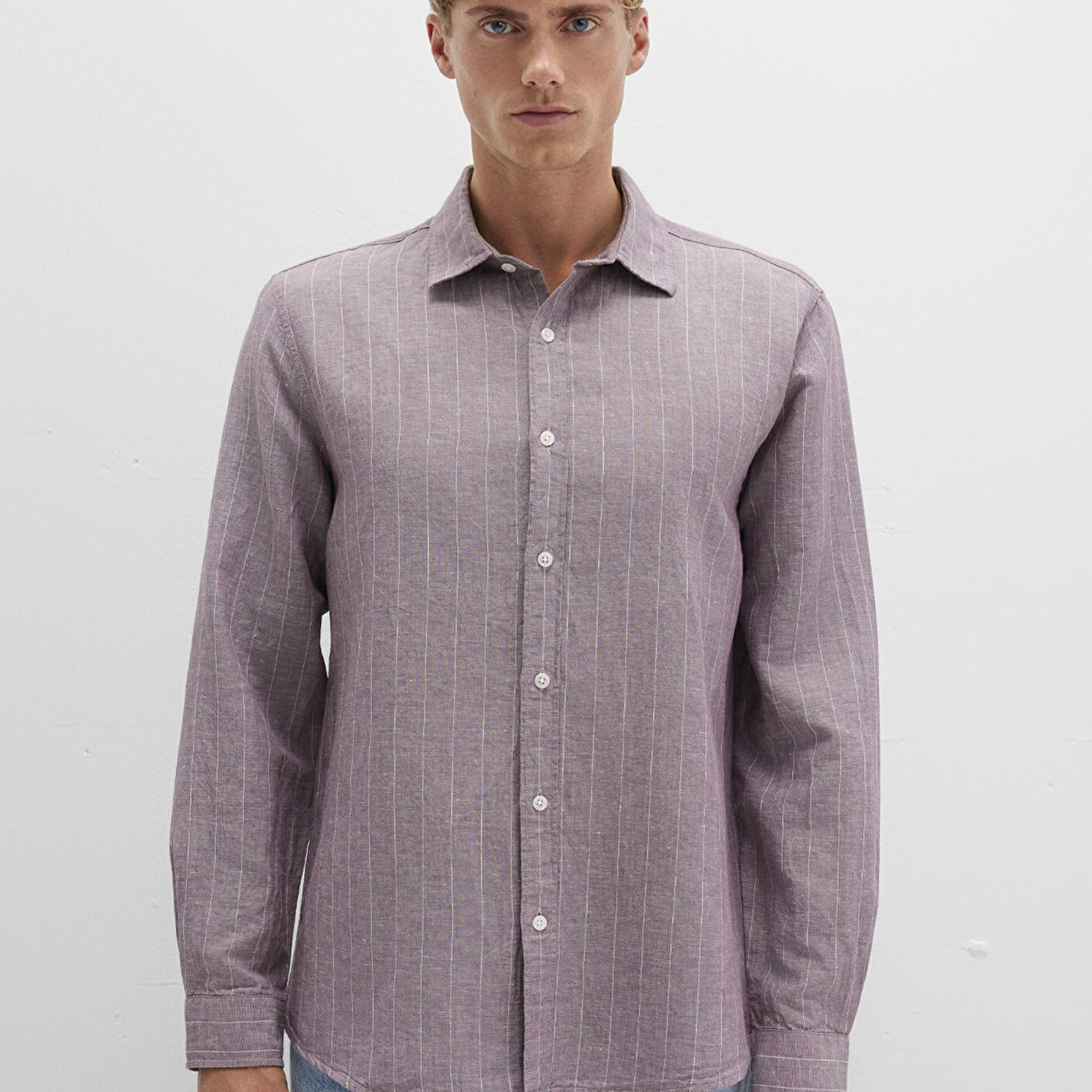 Mavi Çizgili Mor Gömlek Regular Fit / Normal Kesim 0211704-90926