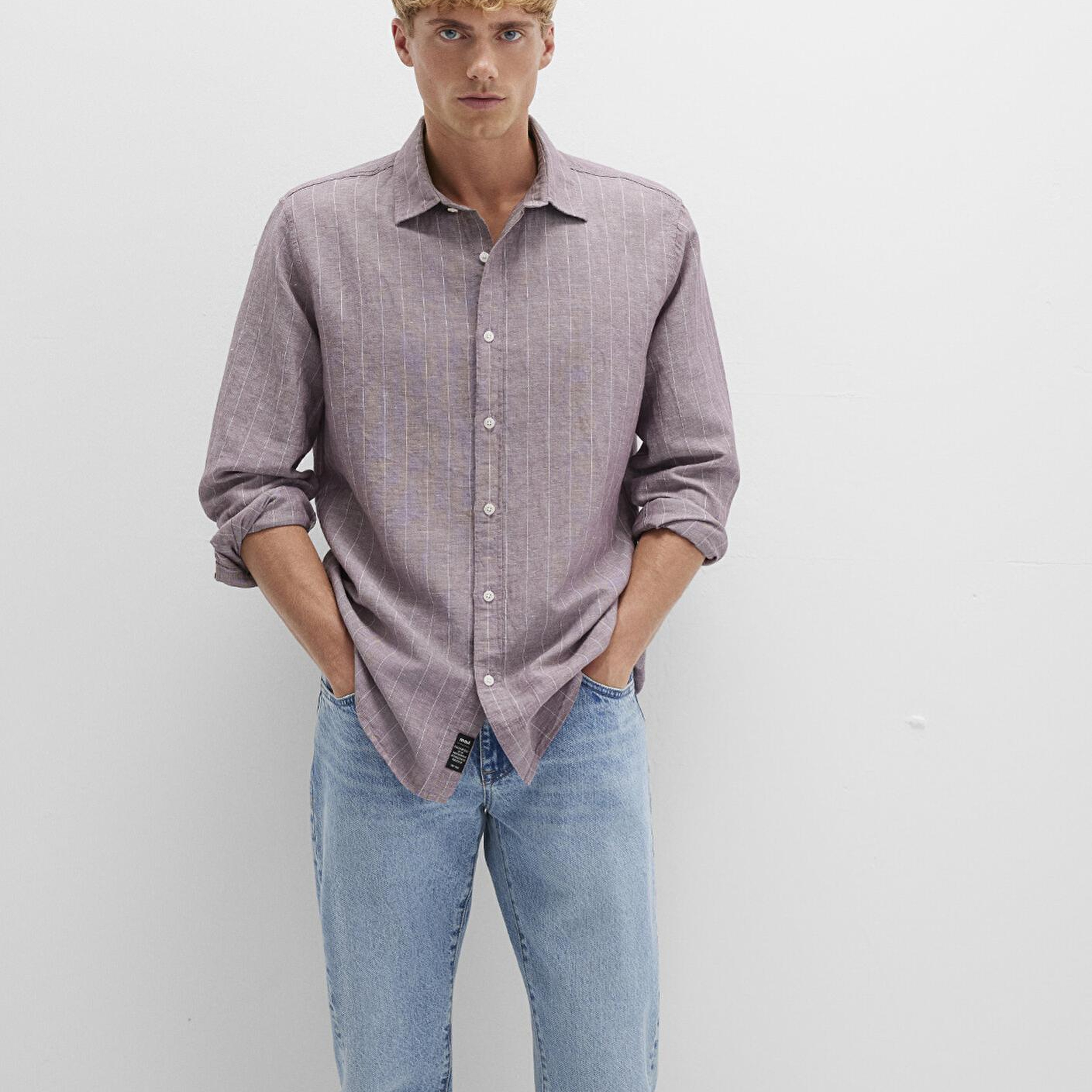 Mavi Çizgili Mor Gömlek Regular Fit / Normal Kesim 0211704-90926