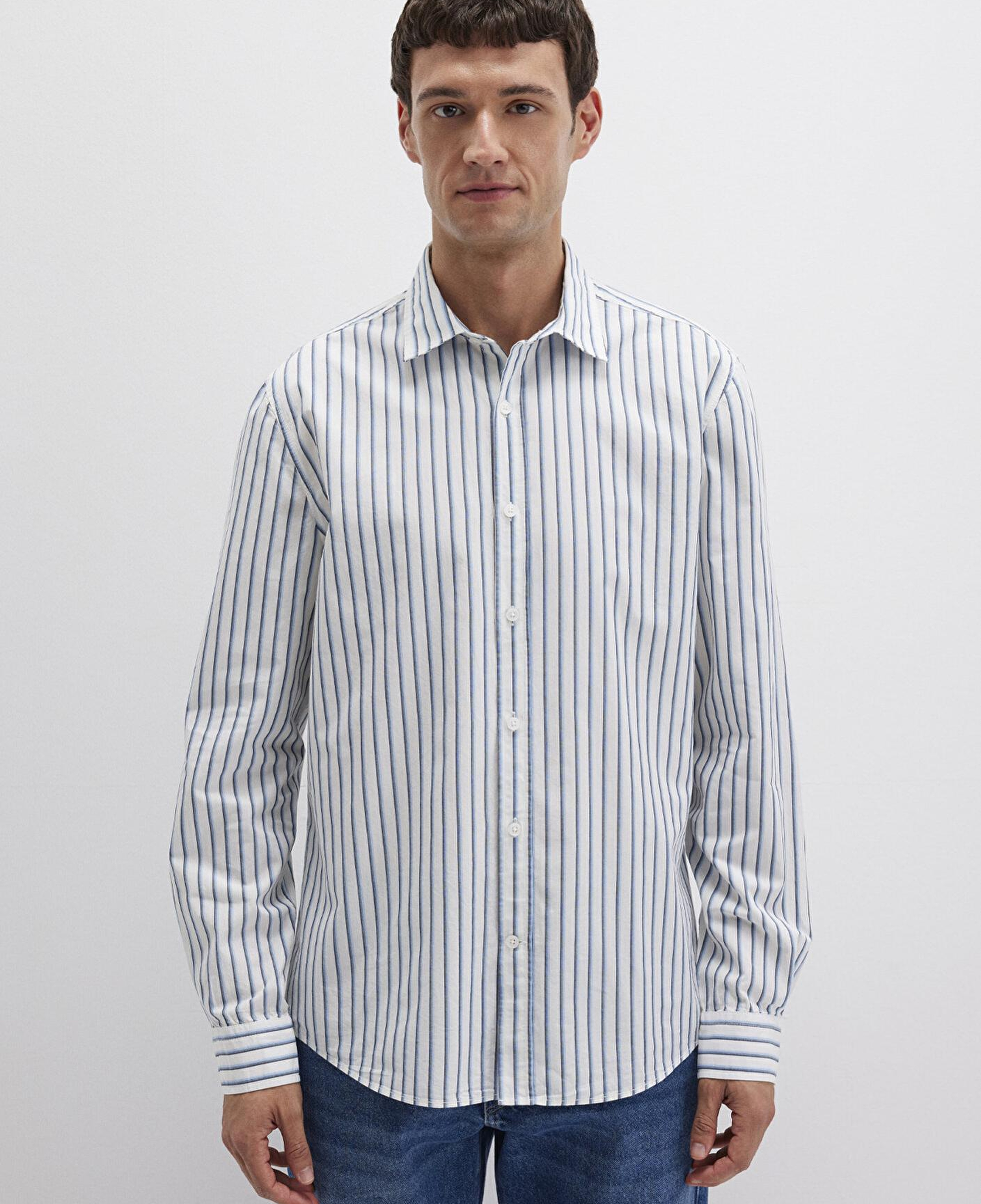 Mavi Mavi Çizgili Beyaz Gömlek Regular Fit / Normal Kesim 0211705-90928
