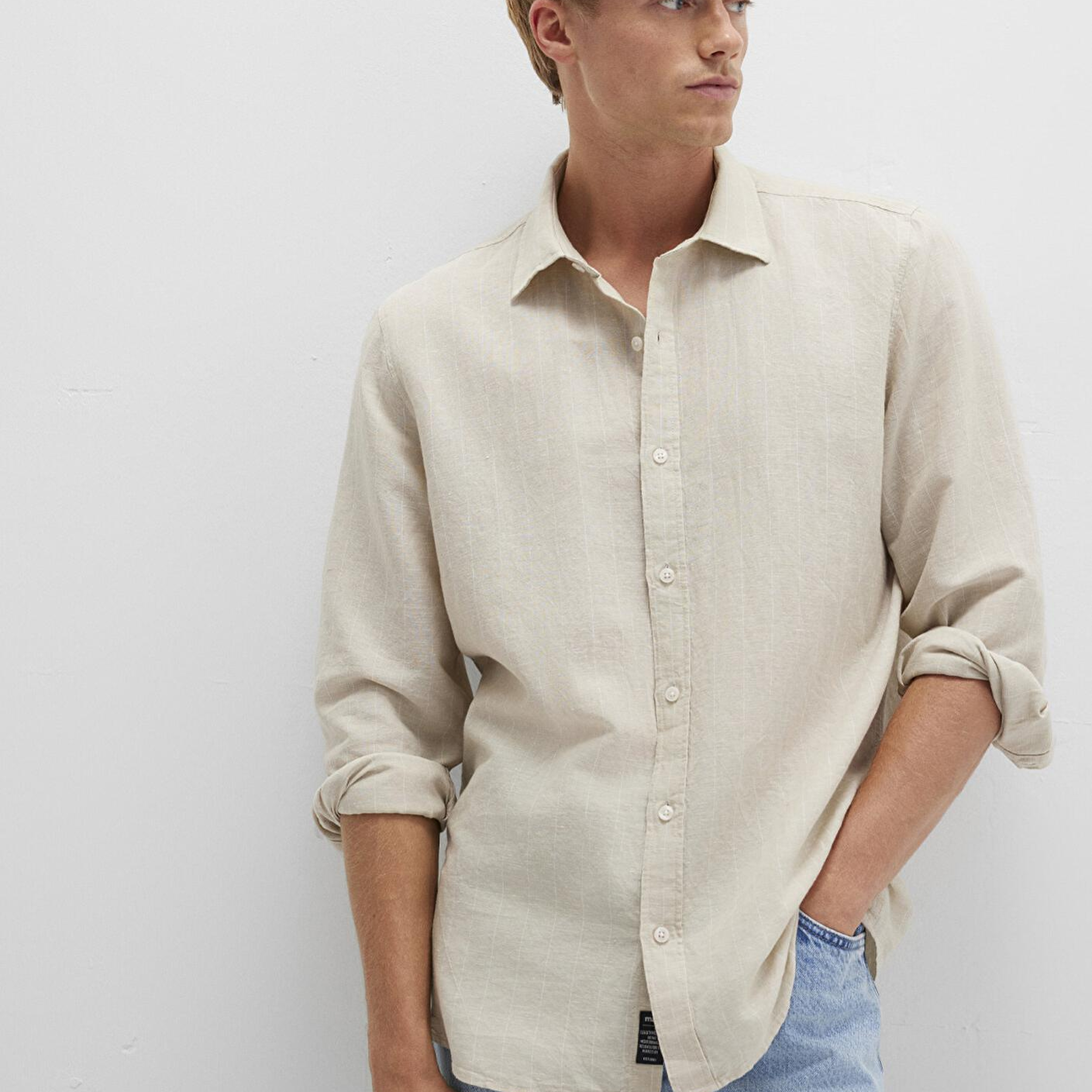 Mavi Çizgili Bej Gömlek Regular Fit / Normal Kesim 0211704-90925