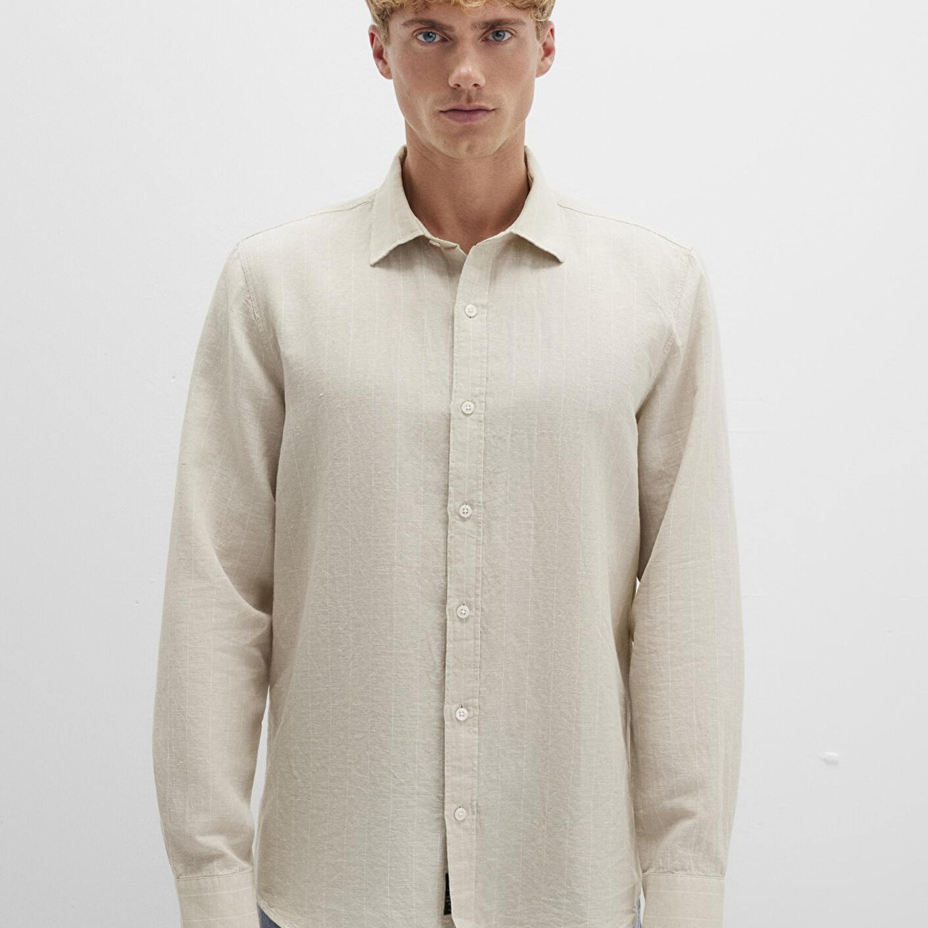 Mavi Çizgili Bej Gömlek Regular Fit / Normal Kesim 0211704-90925