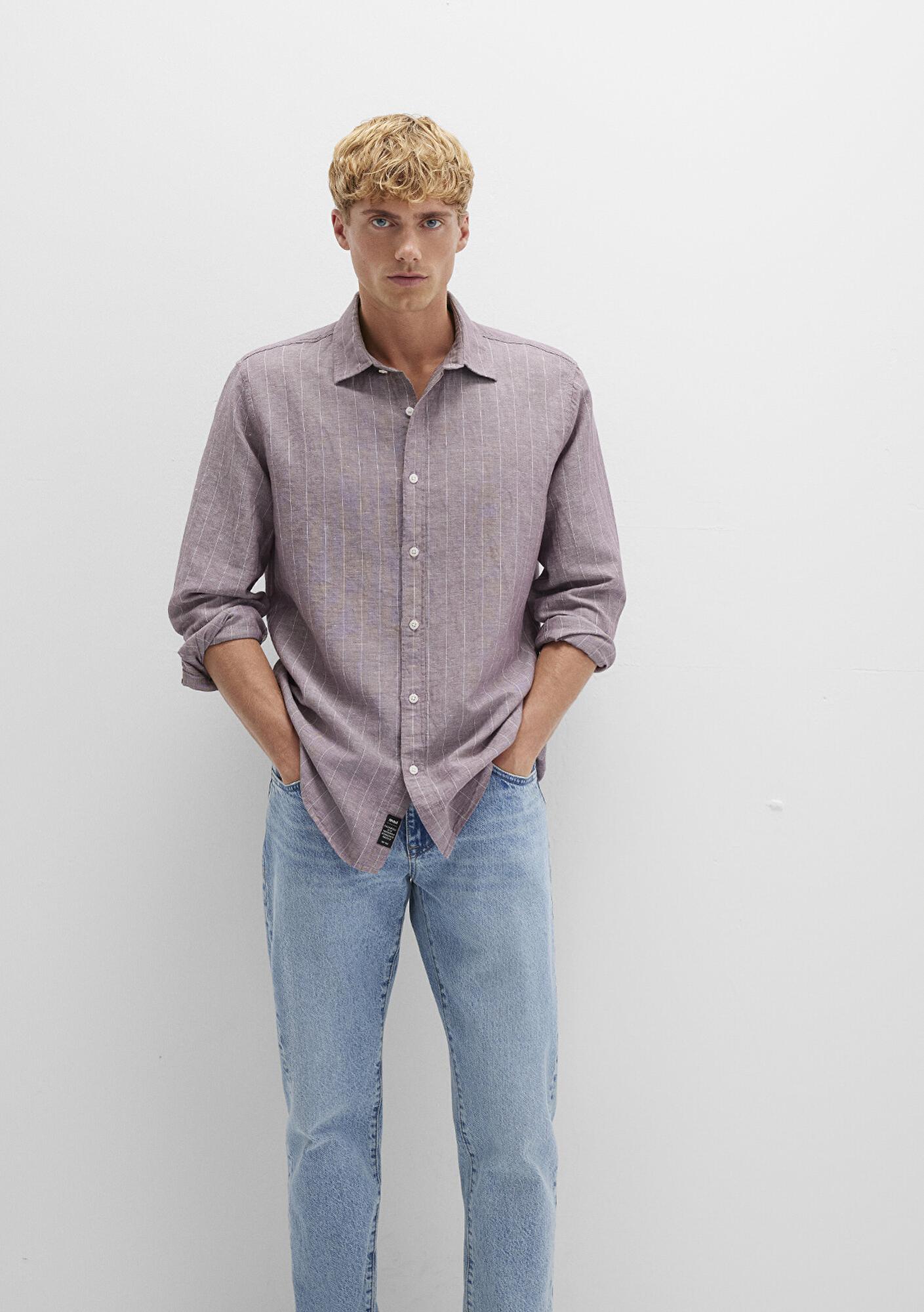 Mavi Çizgili Mor Gömlek Regular Fit / Normal Kesim 0211704-90926