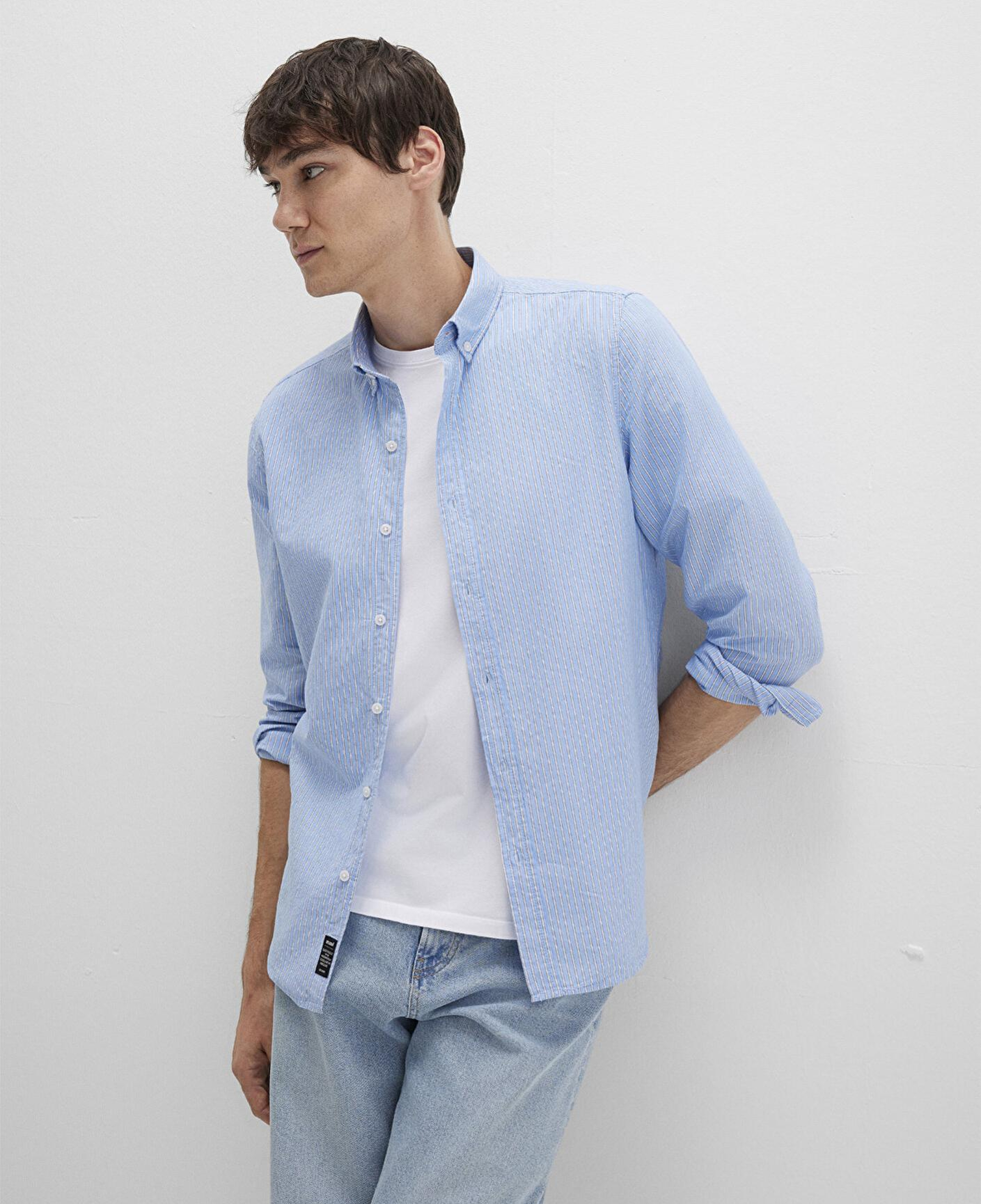 Mavi Çizgili Mavi Gömlek Regular Fit / Normal Kesim 0211710-90934