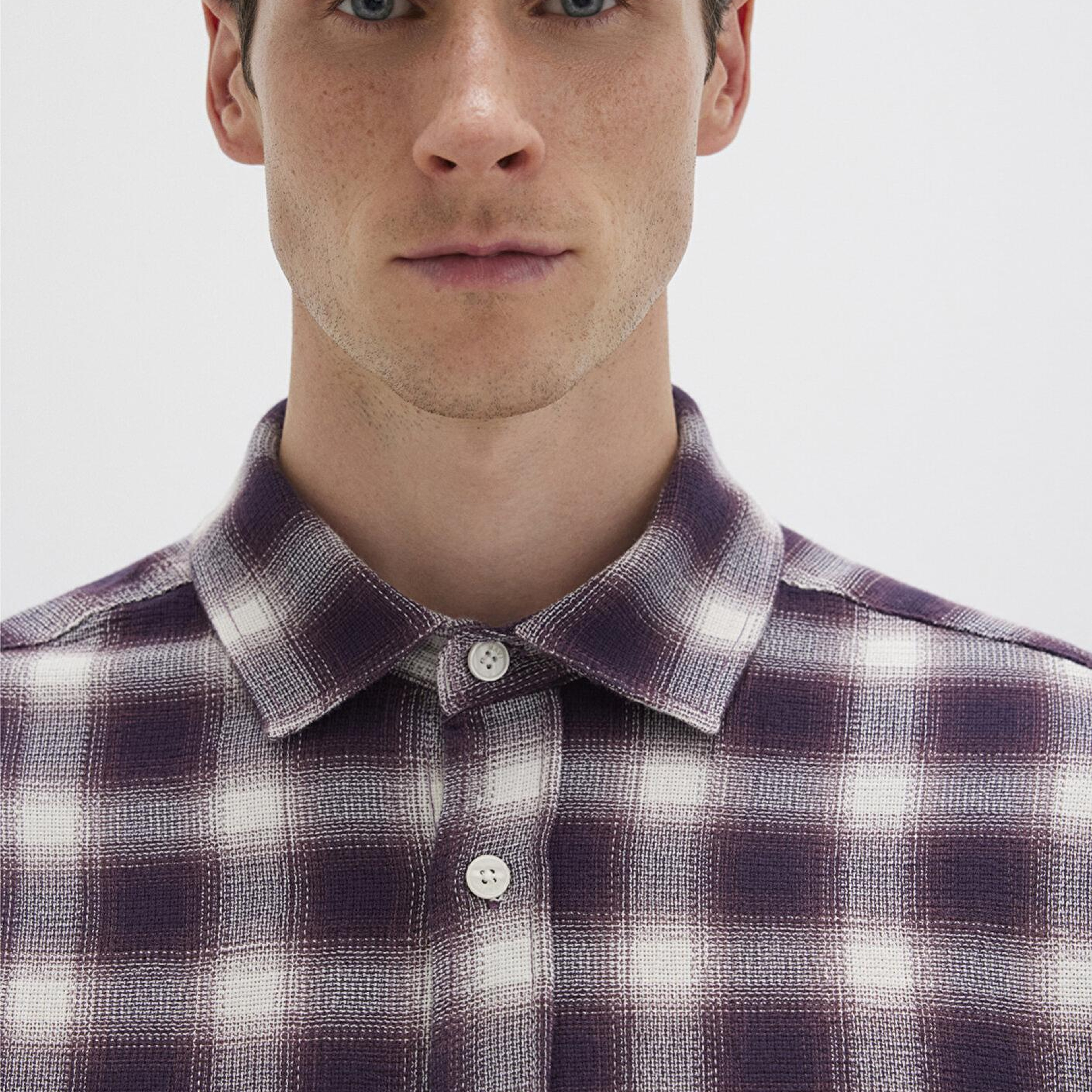 Mavi Kareli Mor Gömlek Loose Fit / Bol Rahat Kesim 0211646-90857