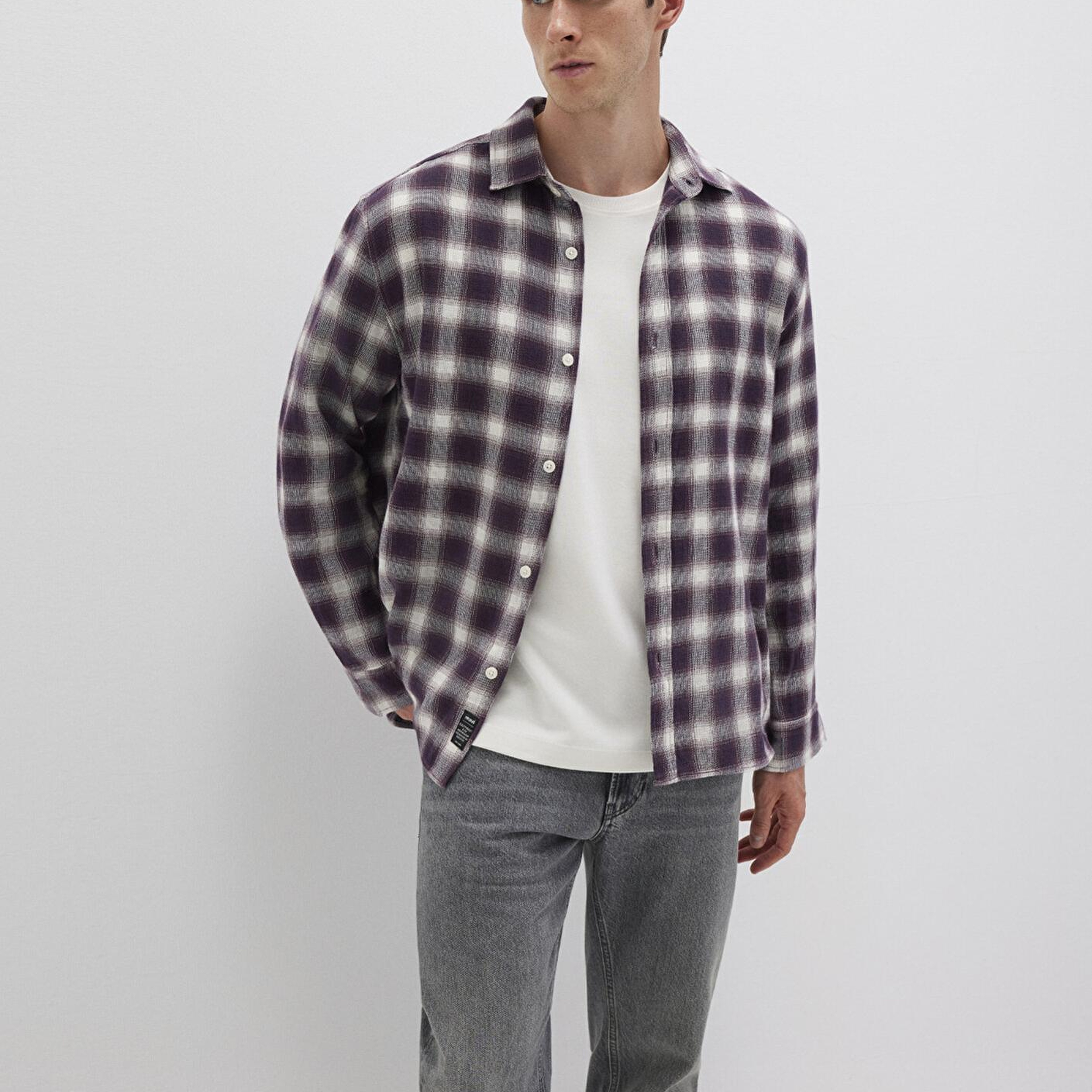 Mavi Kareli Mor Gömlek Loose Fit / Bol Rahat Kesim 0211646-90857