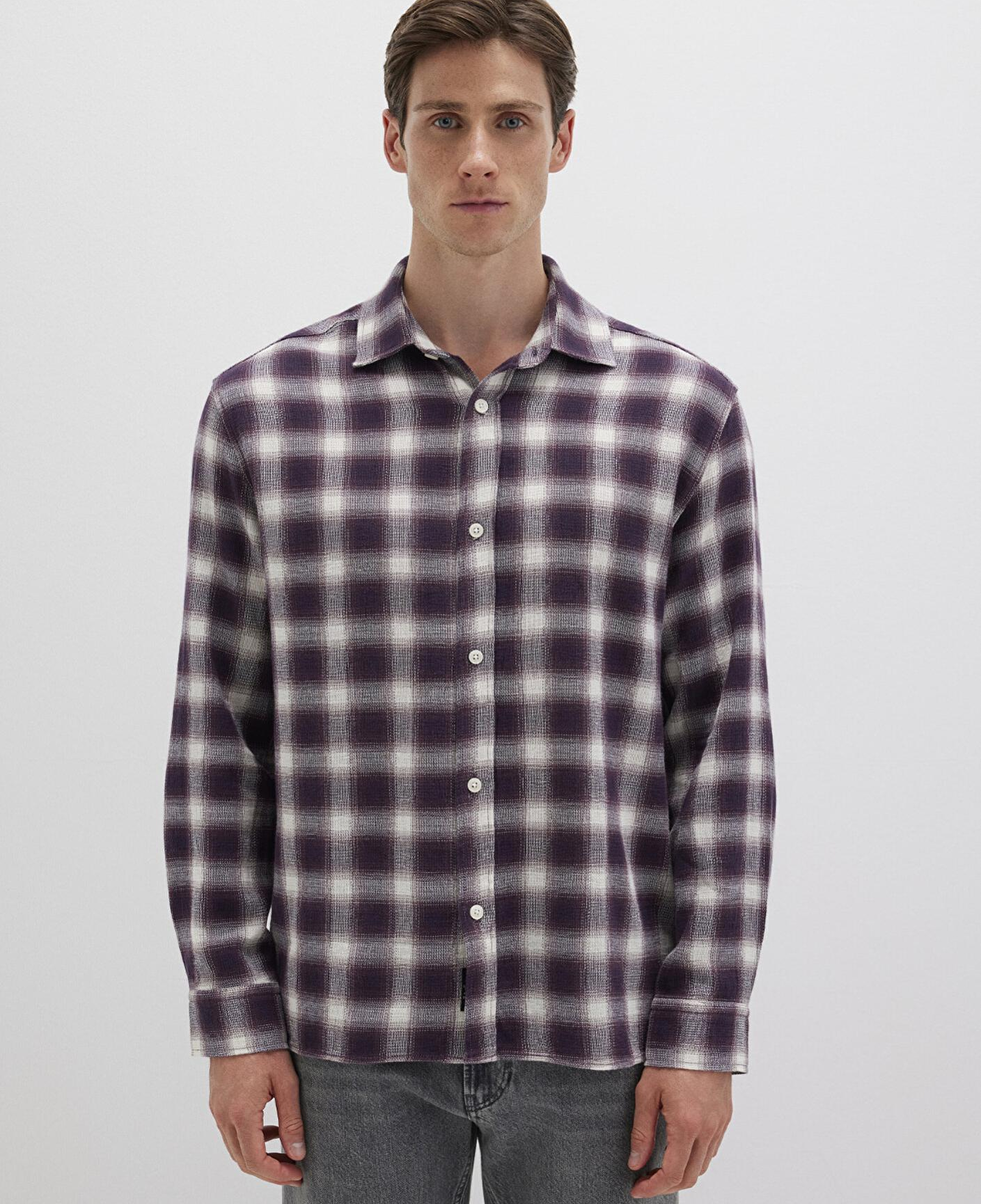 Mavi Kareli Mor Gömlek Loose Fit / Bol Rahat Kesim 0211646-90857