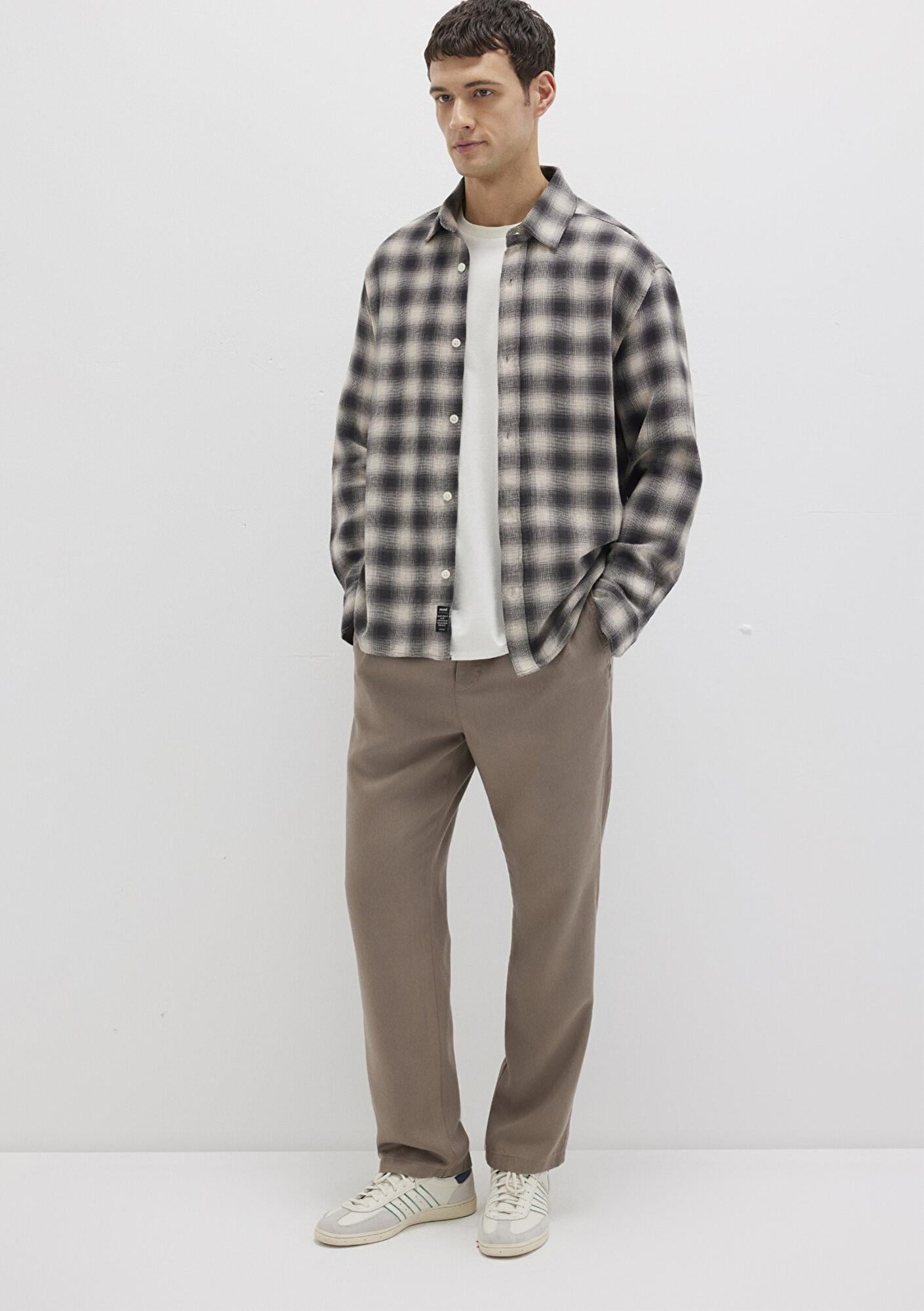 Mavi Kareli Gri Gömlek Loose Fit / Bol Rahat Kesim 0211646-90858