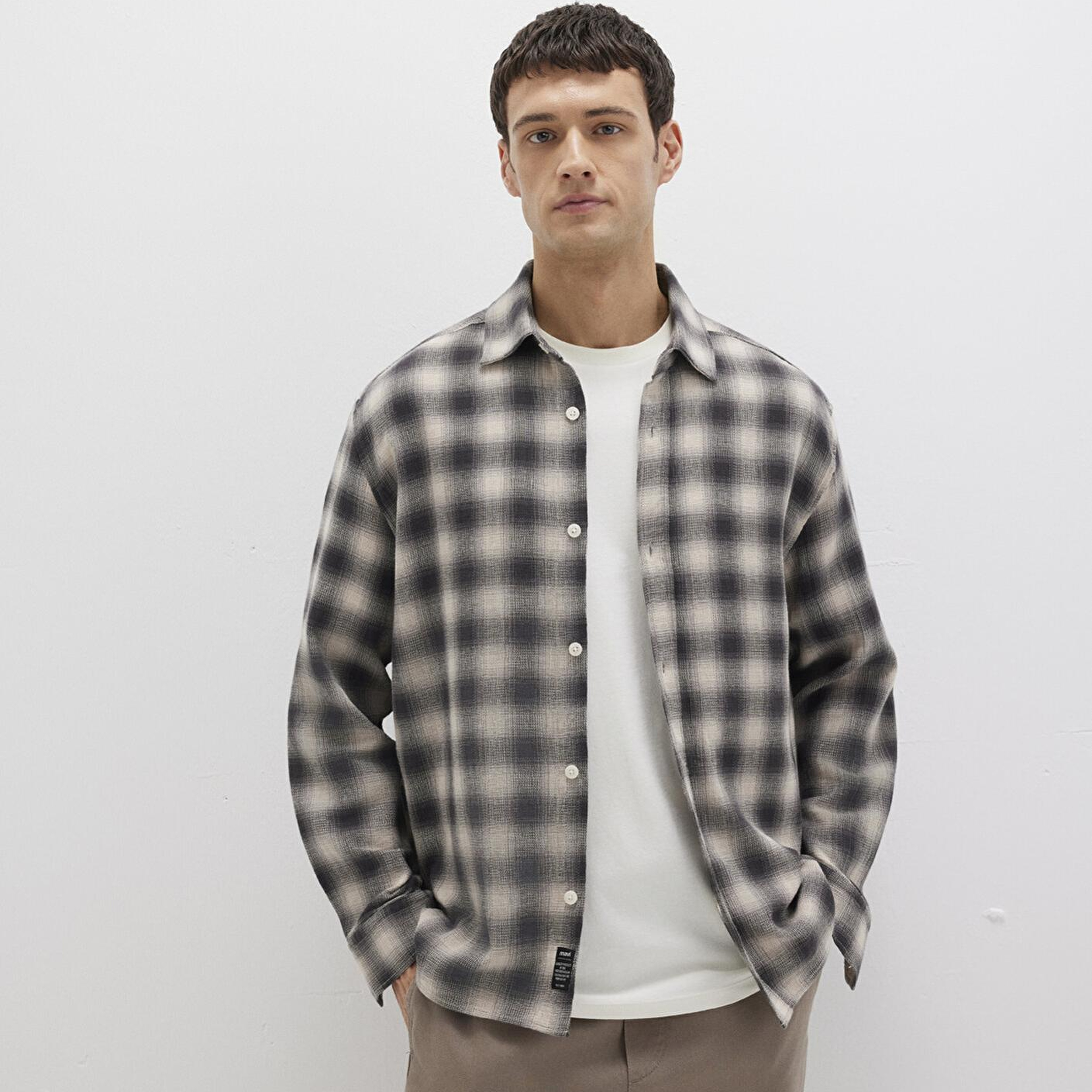 Mavi Kareli Gri Gömlek Loose Fit / Bol Rahat Kesim 0211646-90858