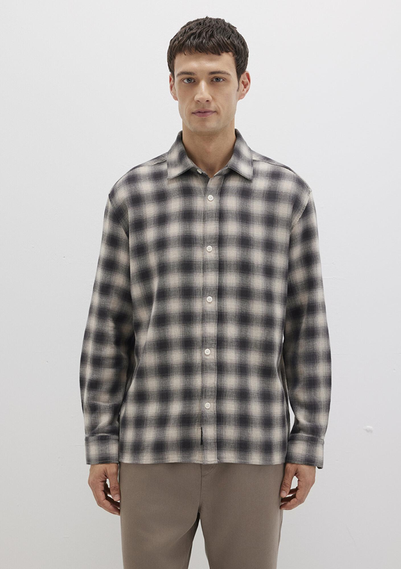 Mavi Kareli Gri Gömlek Loose Fit / Bol Rahat Kesim 0211646-90858