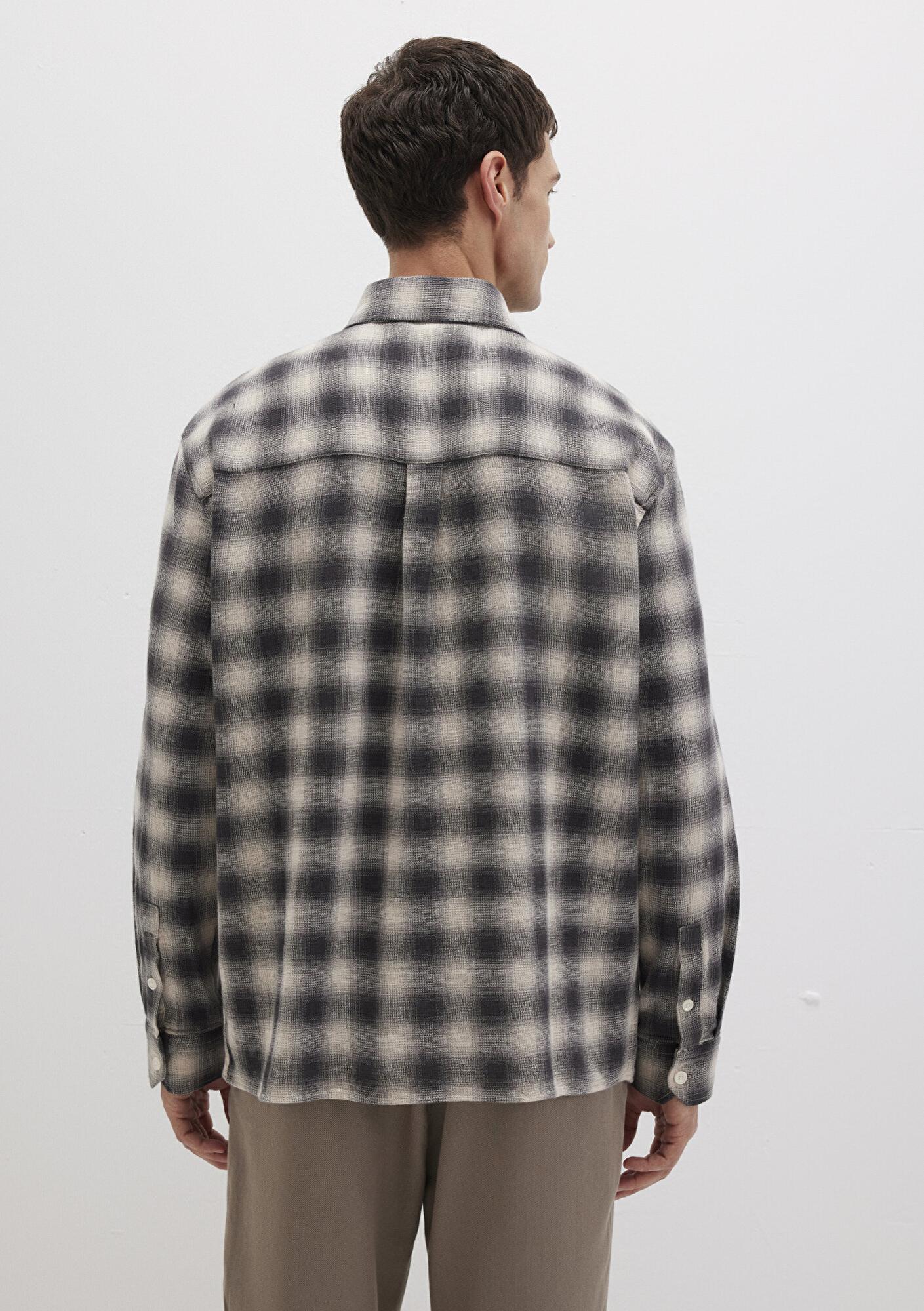 Mavi Kareli Gri Gömlek Loose Fit / Bol Rahat Kesim 0211646-90858