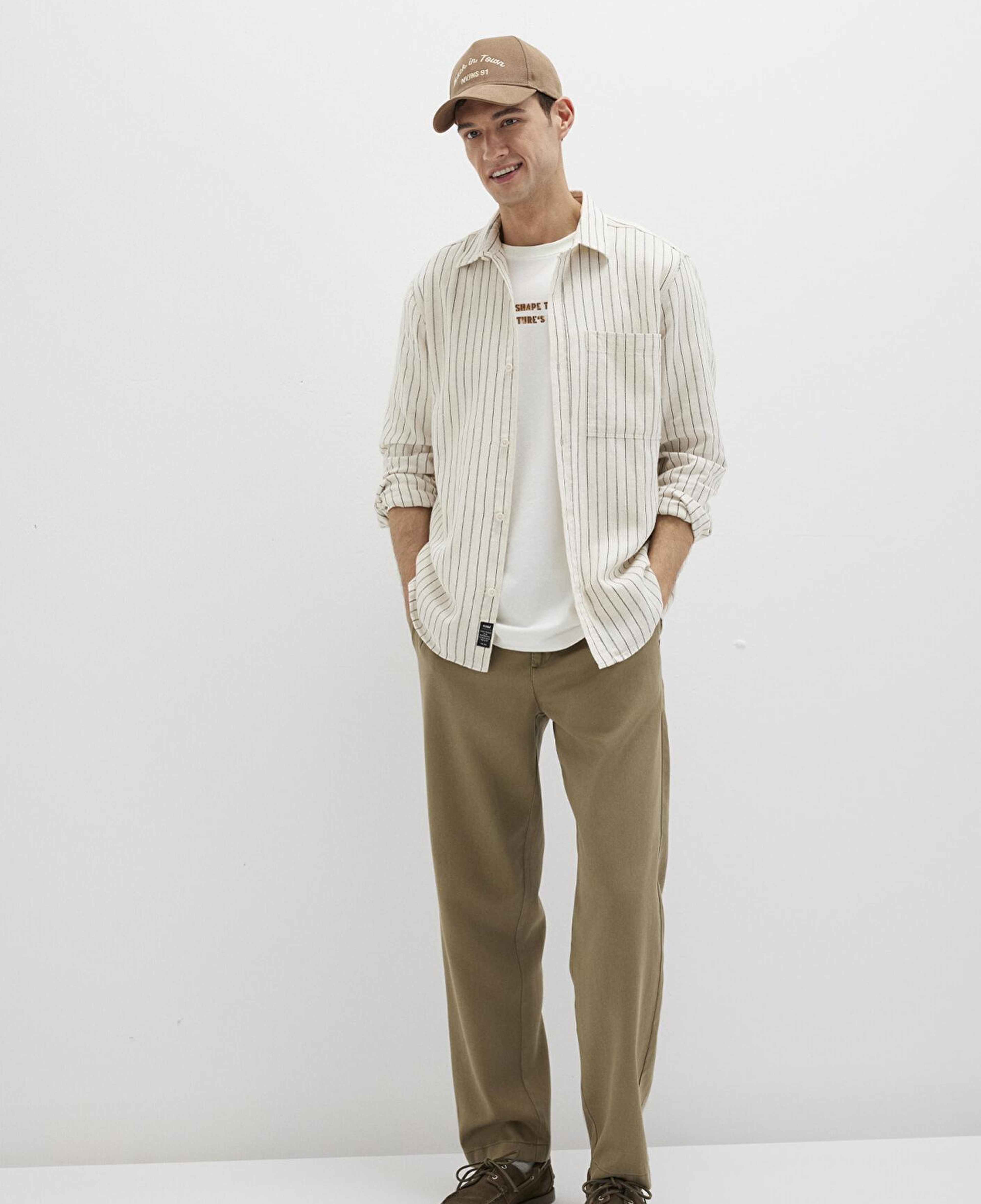 Mavi Çizgili Bej Gömlek Regular Fit / Normal Kesim 0211702-90923