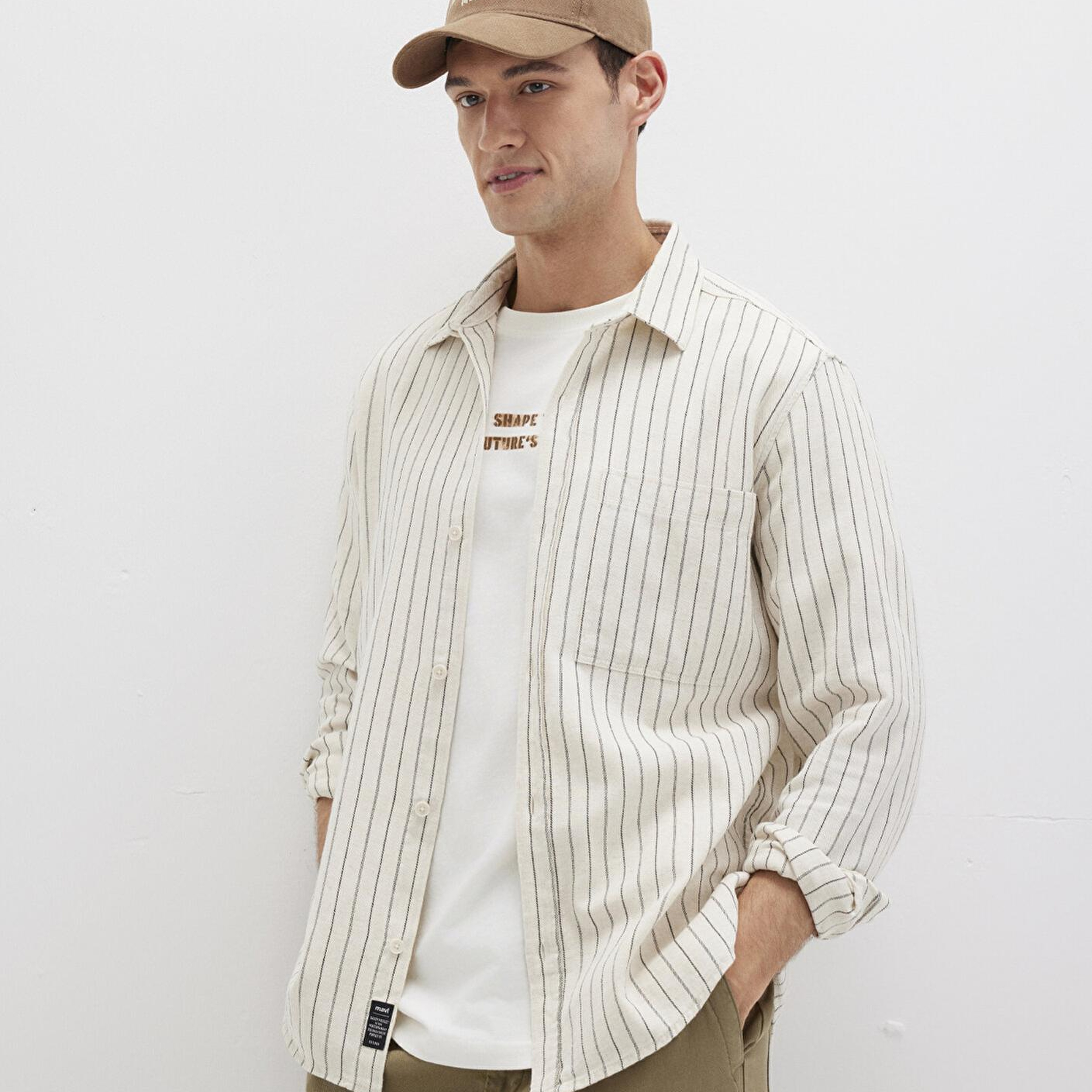 Mavi Çizgili Bej Gömlek Regular Fit / Normal Kesim 0211702-90923