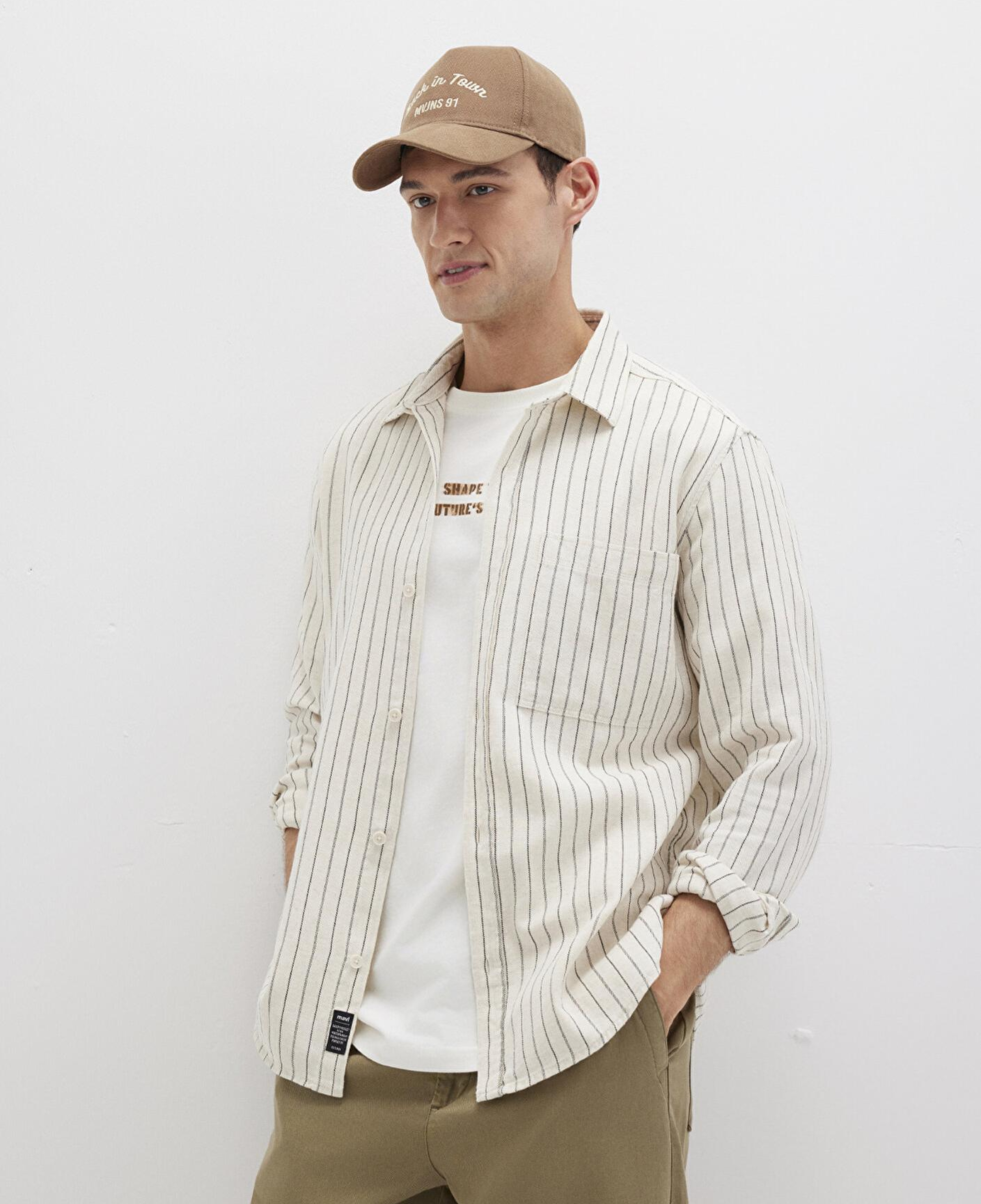 Mavi Çizgili Bej Gömlek Regular Fit / Normal Kesim 0211702-90923