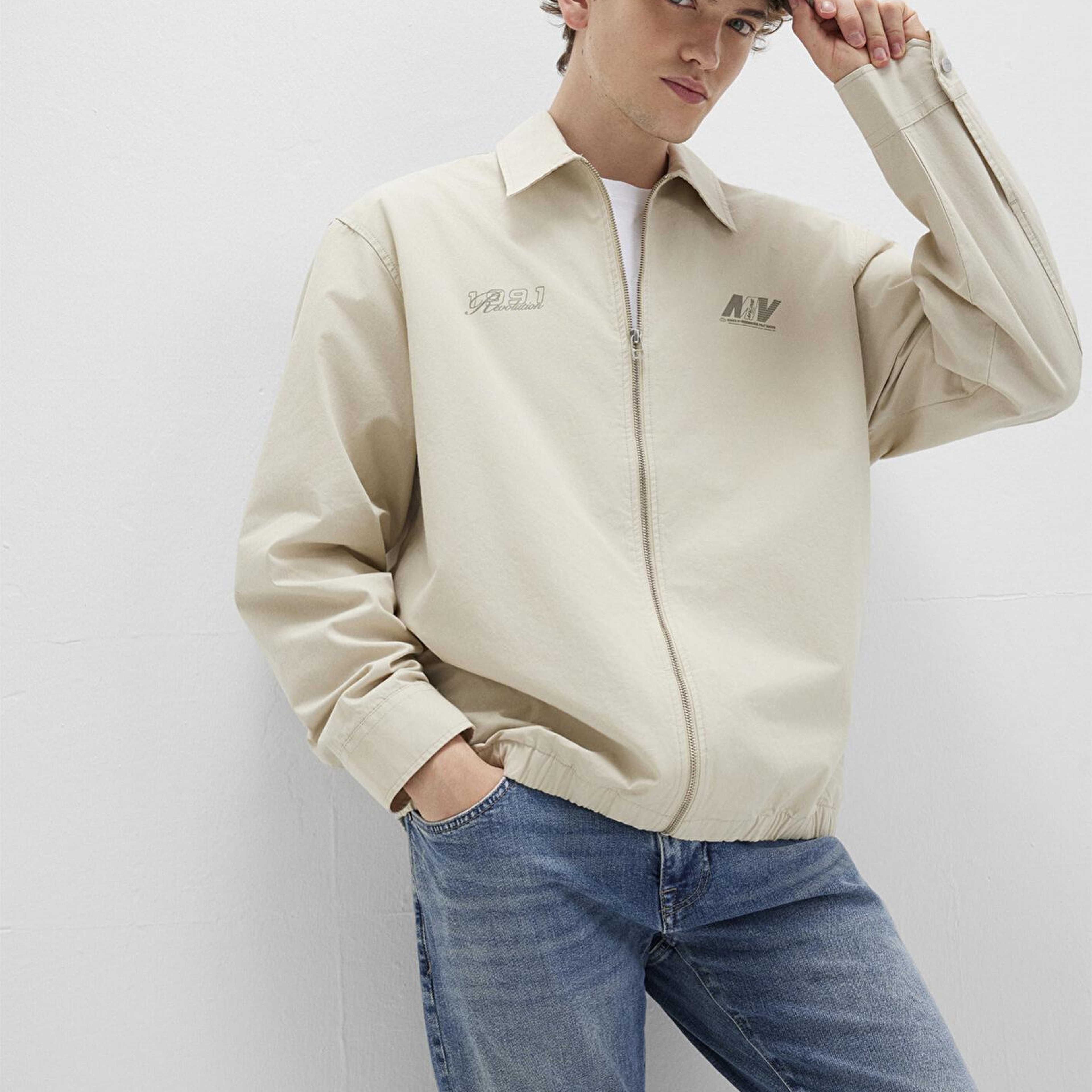 Mavi MV Baskılı Ekru İnce Ceket Oversize / Geniş Kesim 0211690-70065