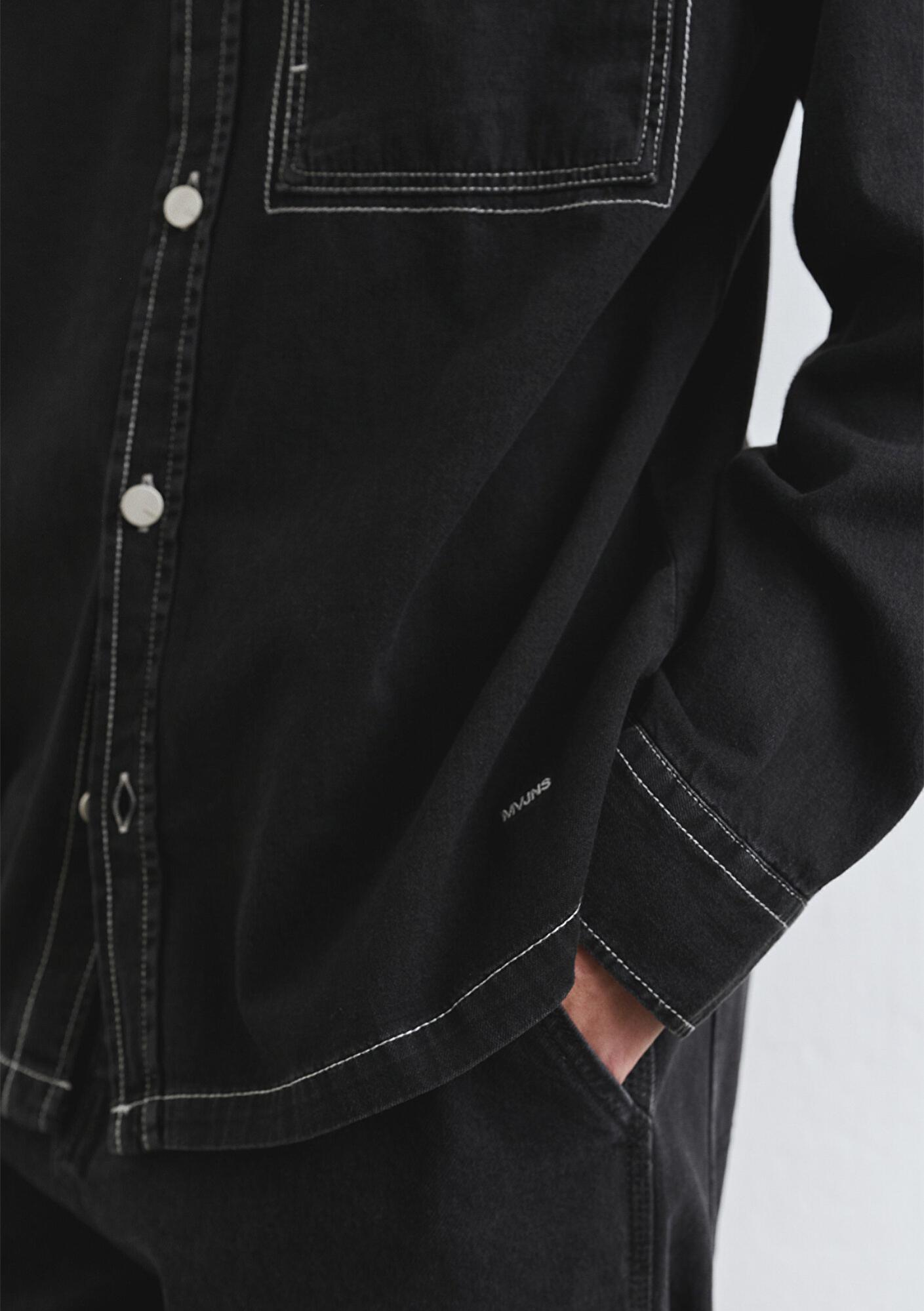 Mavi Dikiş Detaylı Siyah Gömlek Loose Fit / Bol Rahat Kesim 0211688-90850