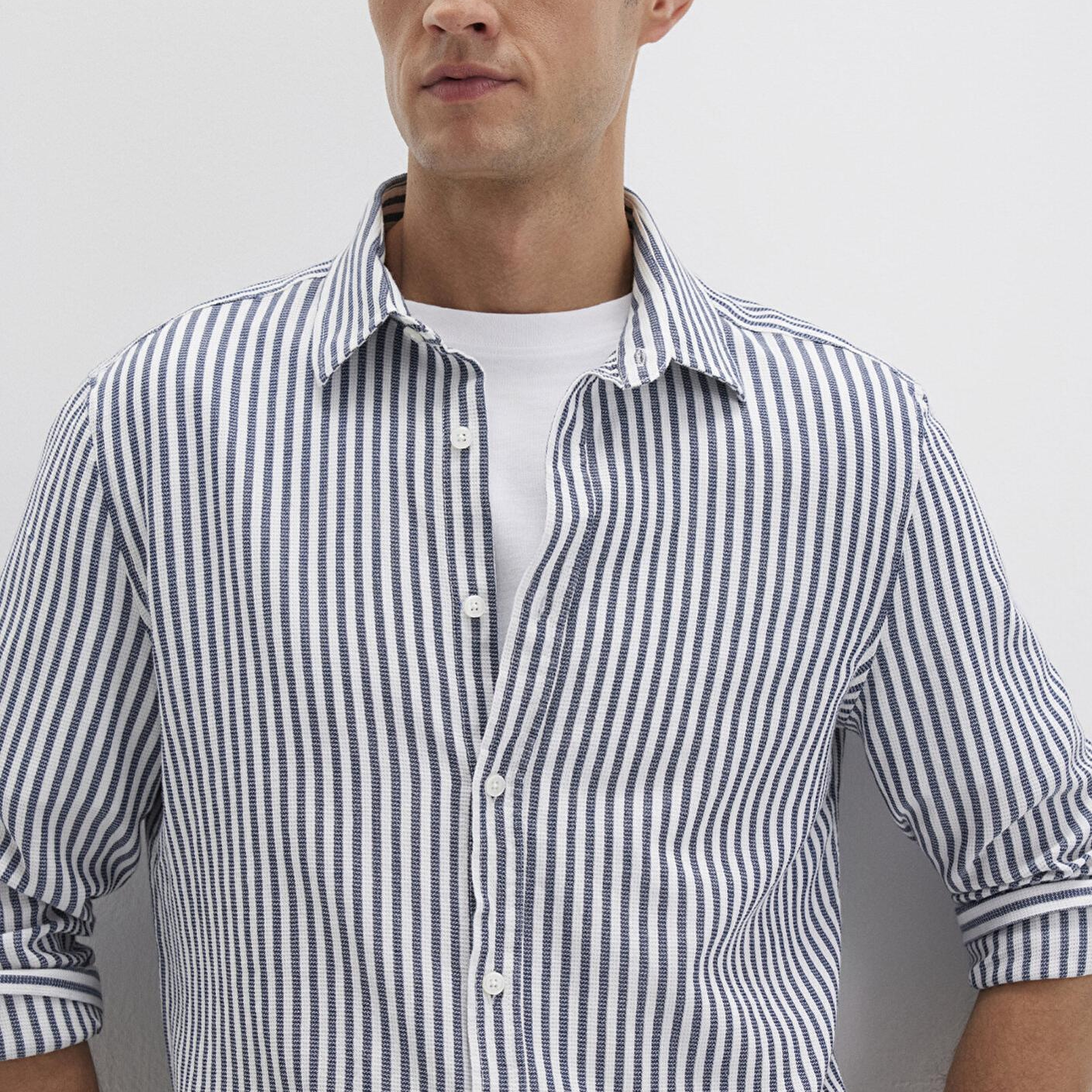 Mavi Çizgili Lacivert Gömlek Slim Fit / Dar Kesim 0211692-90911